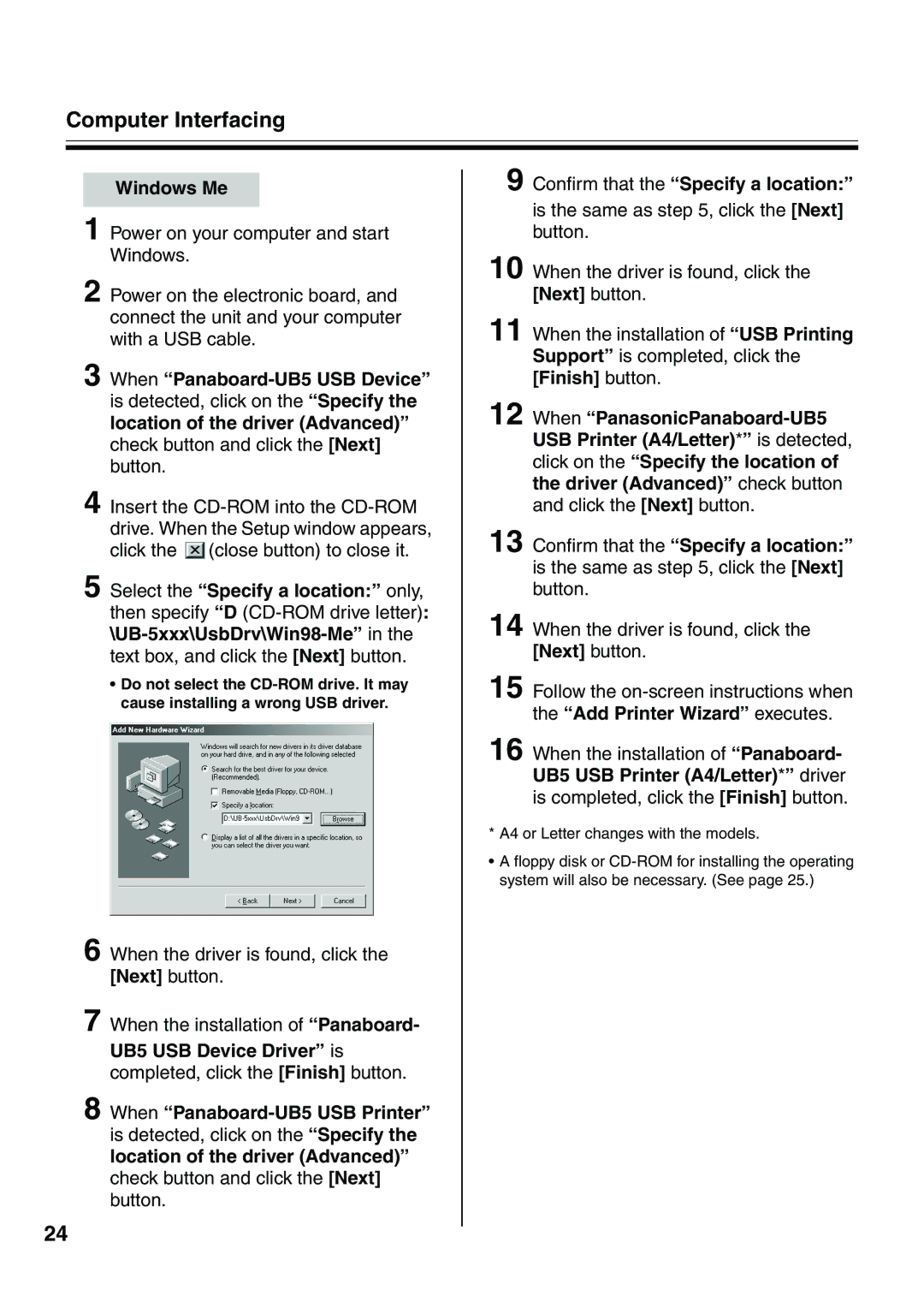 Panasonic UB-5315 installation manual Windows Me 