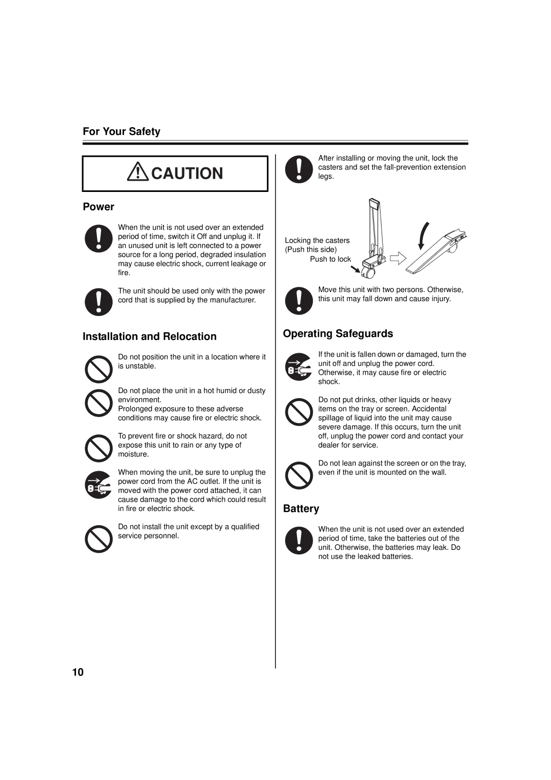 Panasonic UB-5838C, UB-5338C operating instructions For Your Safety Power 