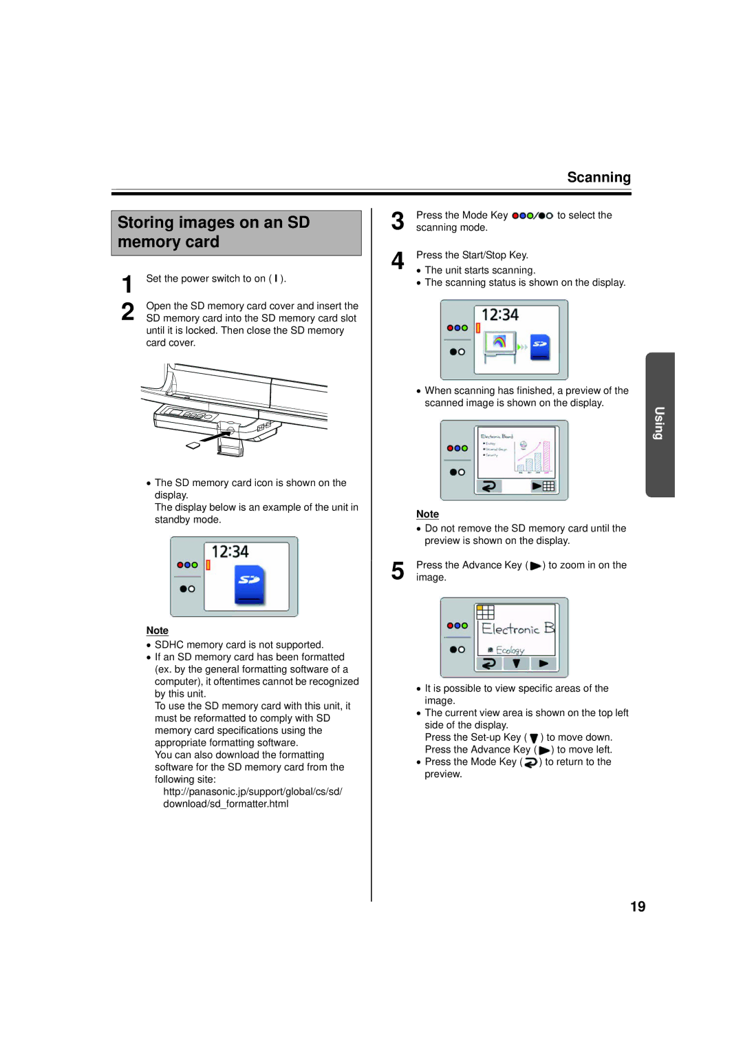 Panasonic UB-5338C, UB-5838C operating instructions Storing images on an SD, Memory card 