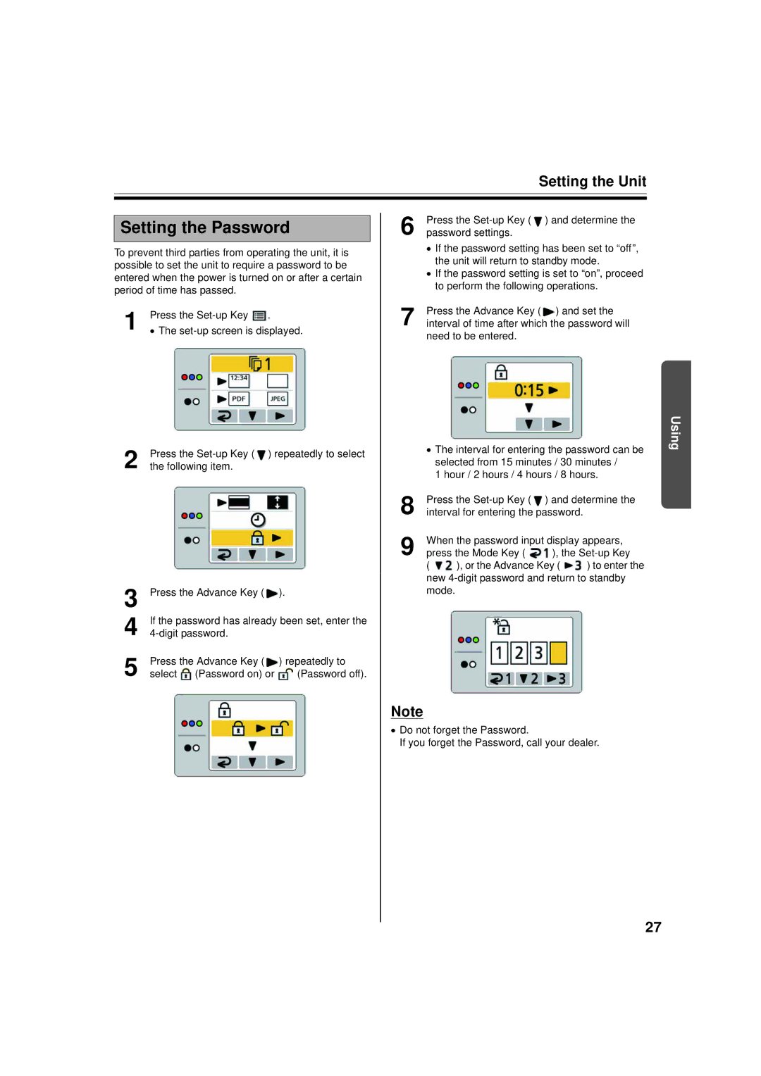 Panasonic UB-5338C, UB-5838C operating instructions Setting the Password 