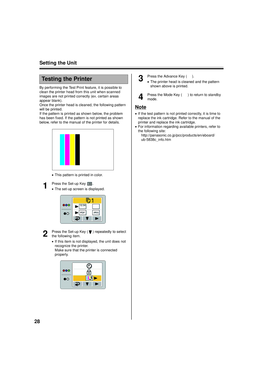 Panasonic UB-5838C, UB-5338C operating instructions Testing the Printer 