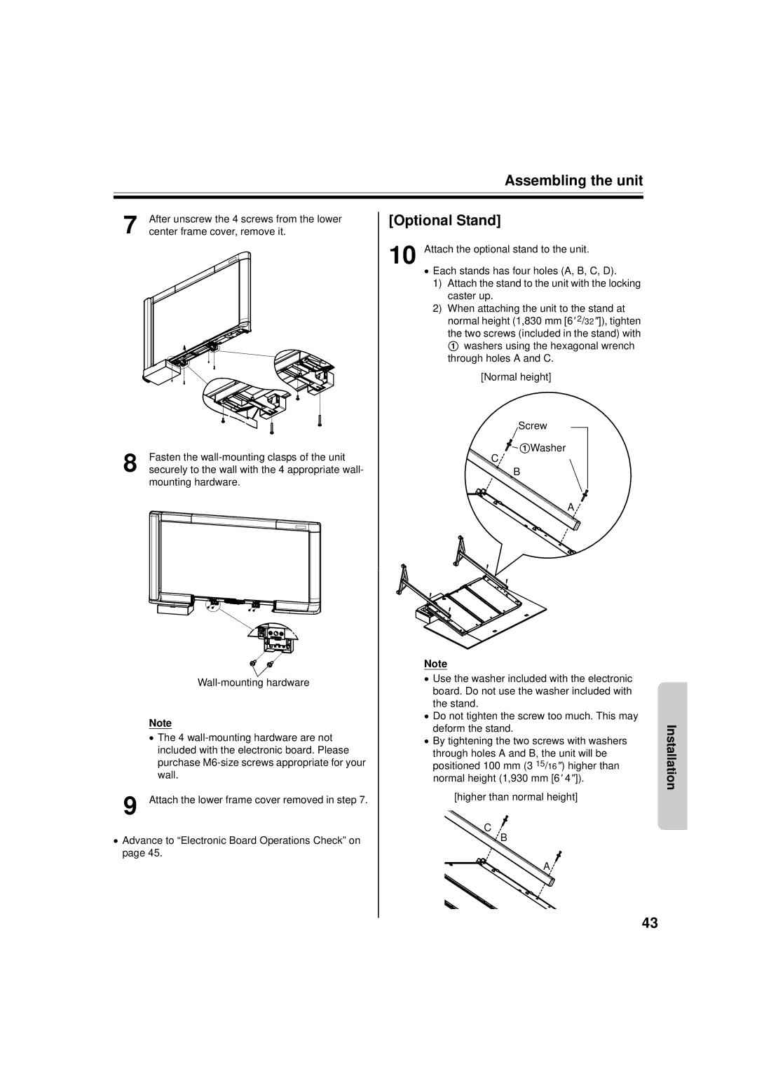 Panasonic UB-5338C, UB-5838C operating instructions Optional Stand 