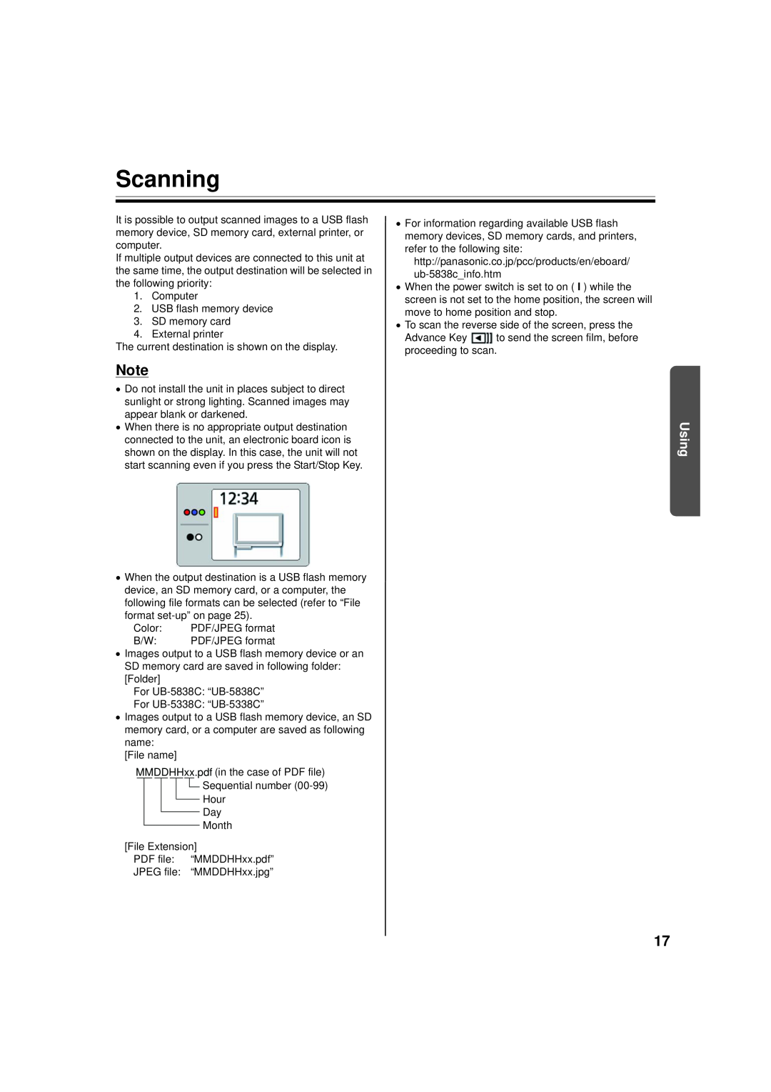 Panasonic UB-5338C, UB-5838C operating instructions Scanning, Using 