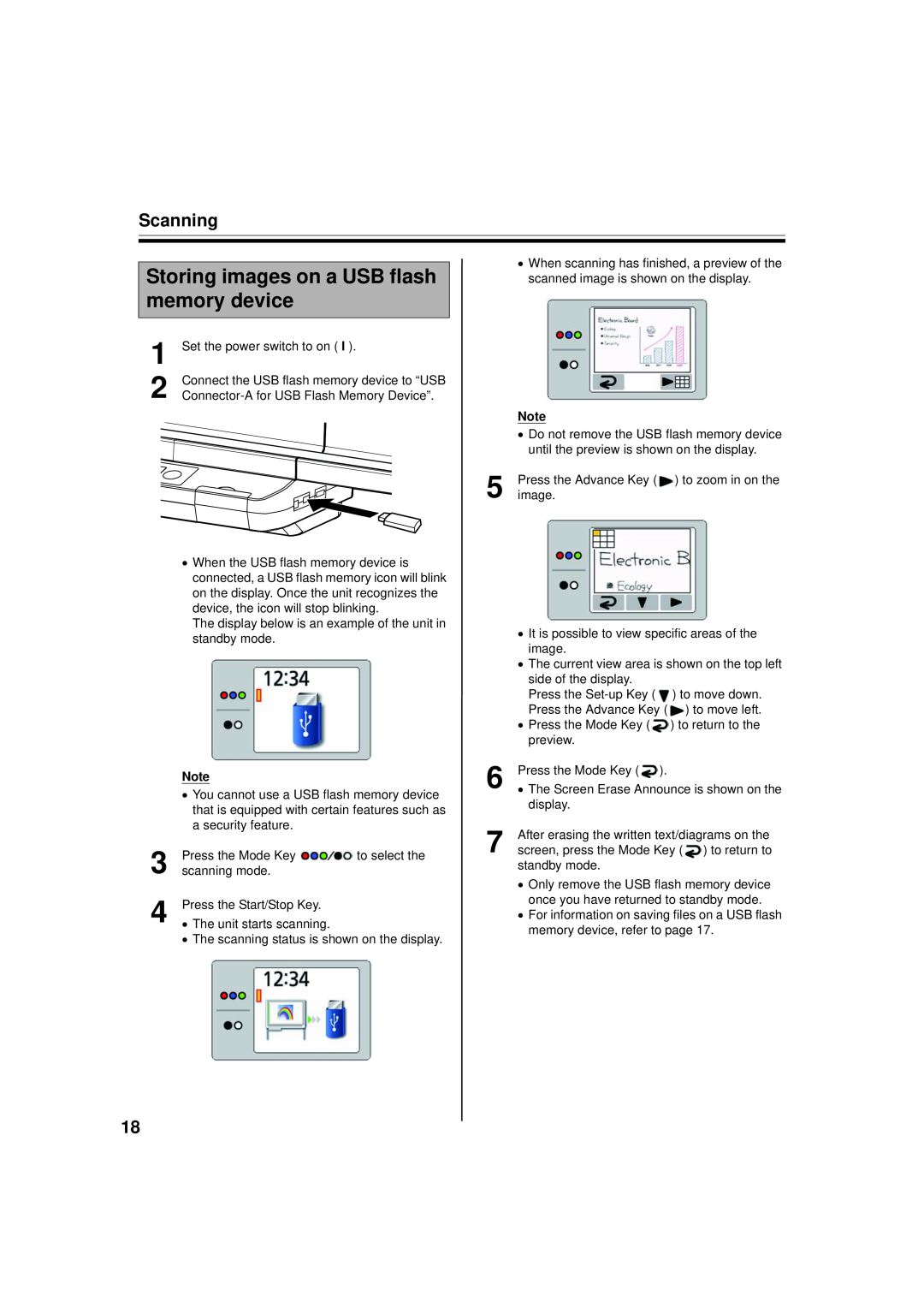 Panasonic UB-5838C, UB-5338C operating instructions Storing images on a USB flash memory device, Scanning 