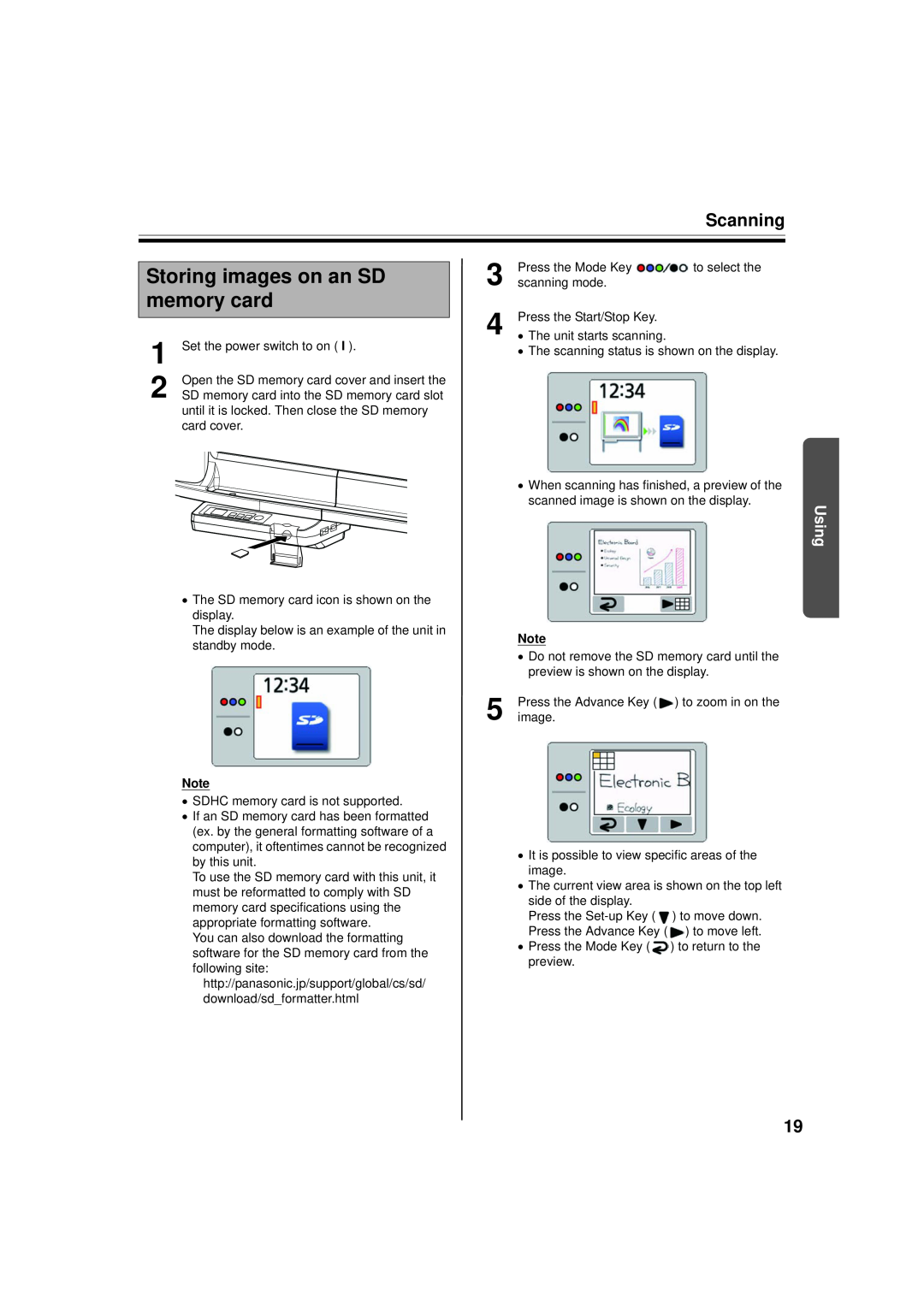 Panasonic UB-5338C, UB-5838C operating instructions Storing images on an SD, memory card, Scanning, Using 