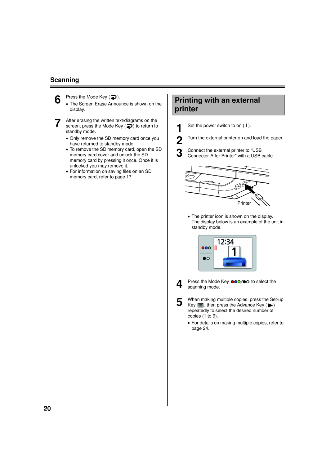 Panasonic UB-5838C, UB-5338C operating instructions Printing with an external printer, Scanning 