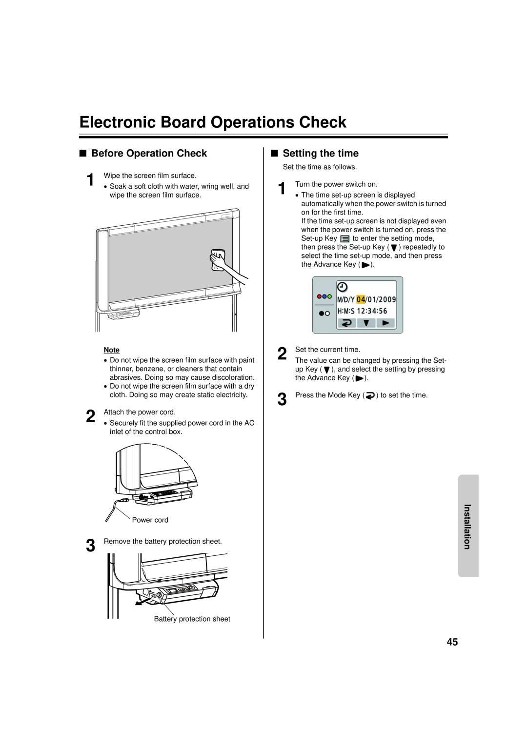Panasonic UB-5338C, UB-5838C Electronic Board Operations Check, Before Operation Check, Setting the time 