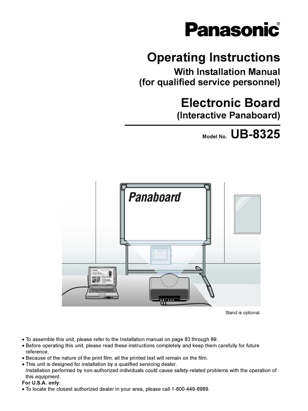 Panasonic operating instructions Model No. UB-8325, For U.S.A. only 