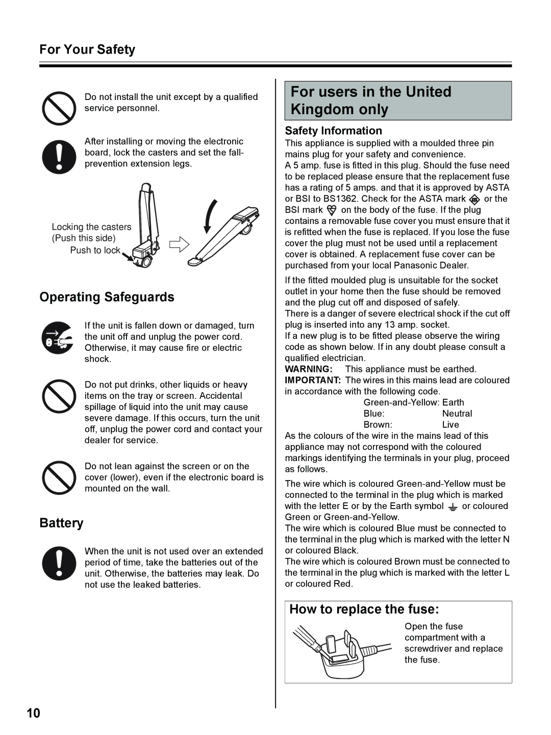 Panasonic UB-8325 operating instructions For users in the United Kingdom only, How to replace the fuse, Safety Information 