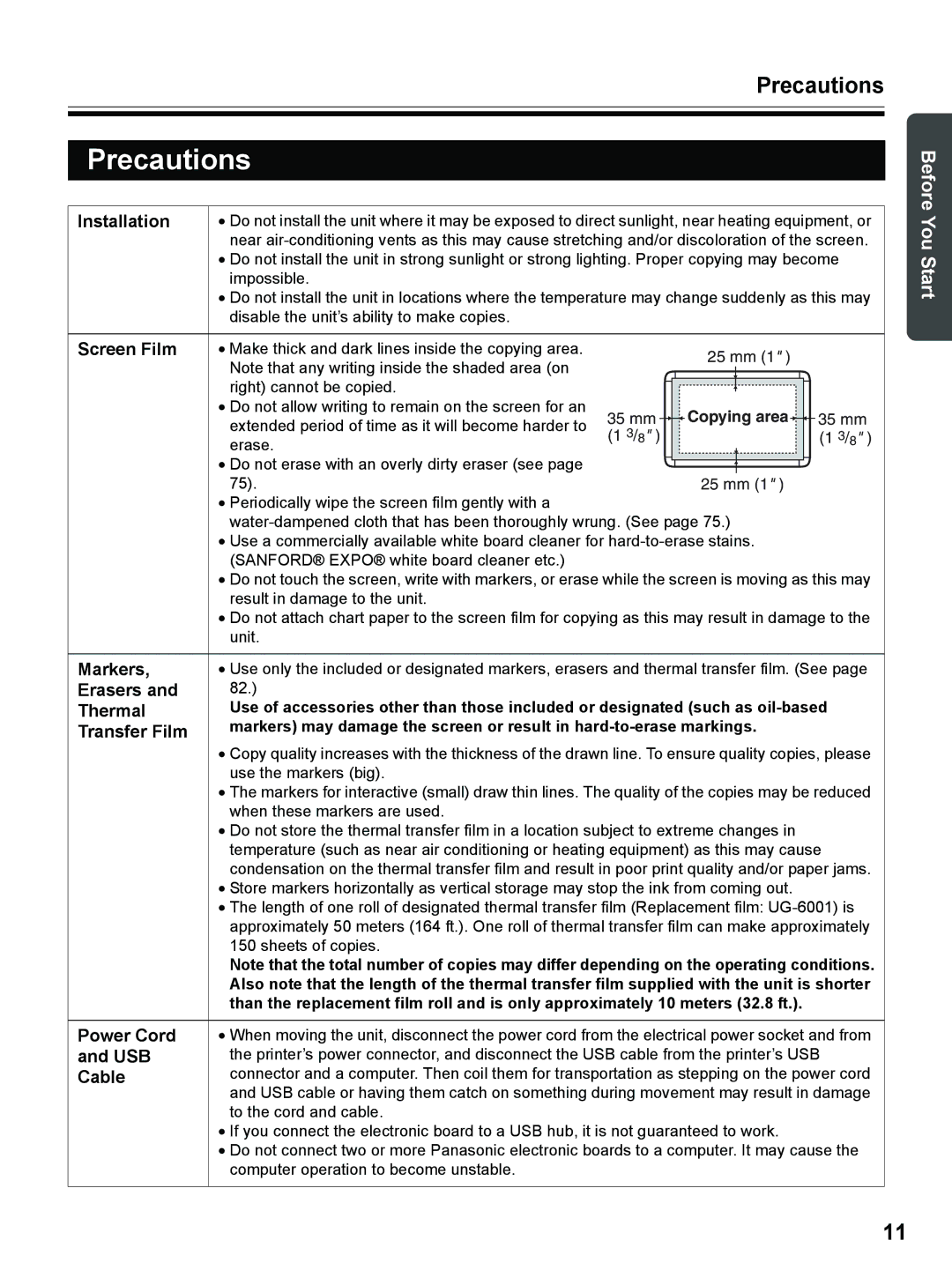 Panasonic UB-8325 operating instructions Precautions 