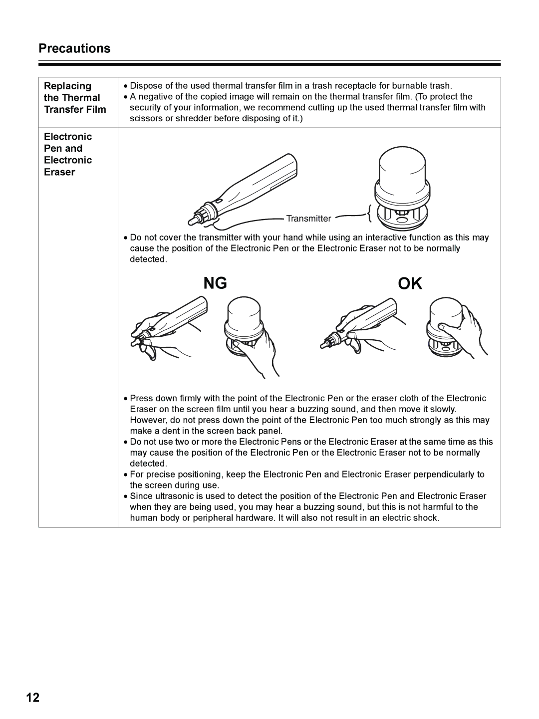 Panasonic UB-8325 operating instructions Electronic Pen Eraser, Scissors or shredder before disposing of it 