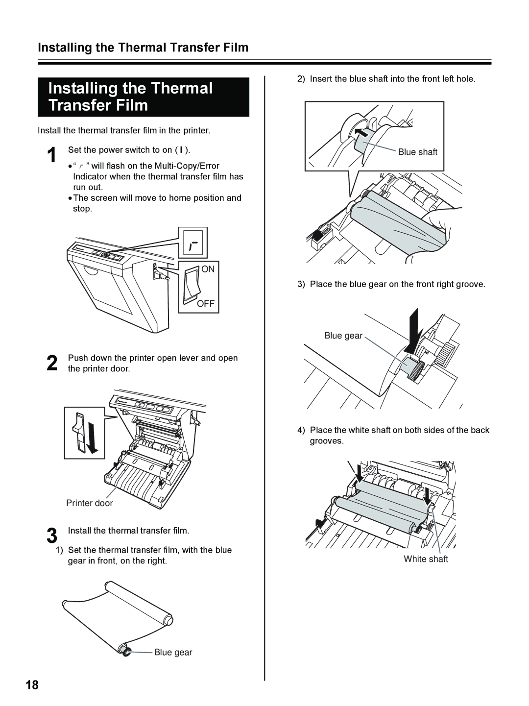 Panasonic UB-8325 operating instructions Installing the Thermal Transfer Film 