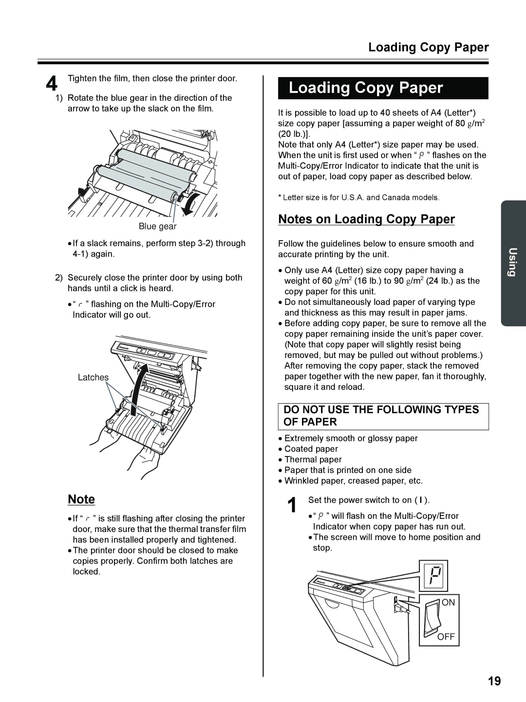 Panasonic UB-8325 operating instructions Loading Copy Paper 