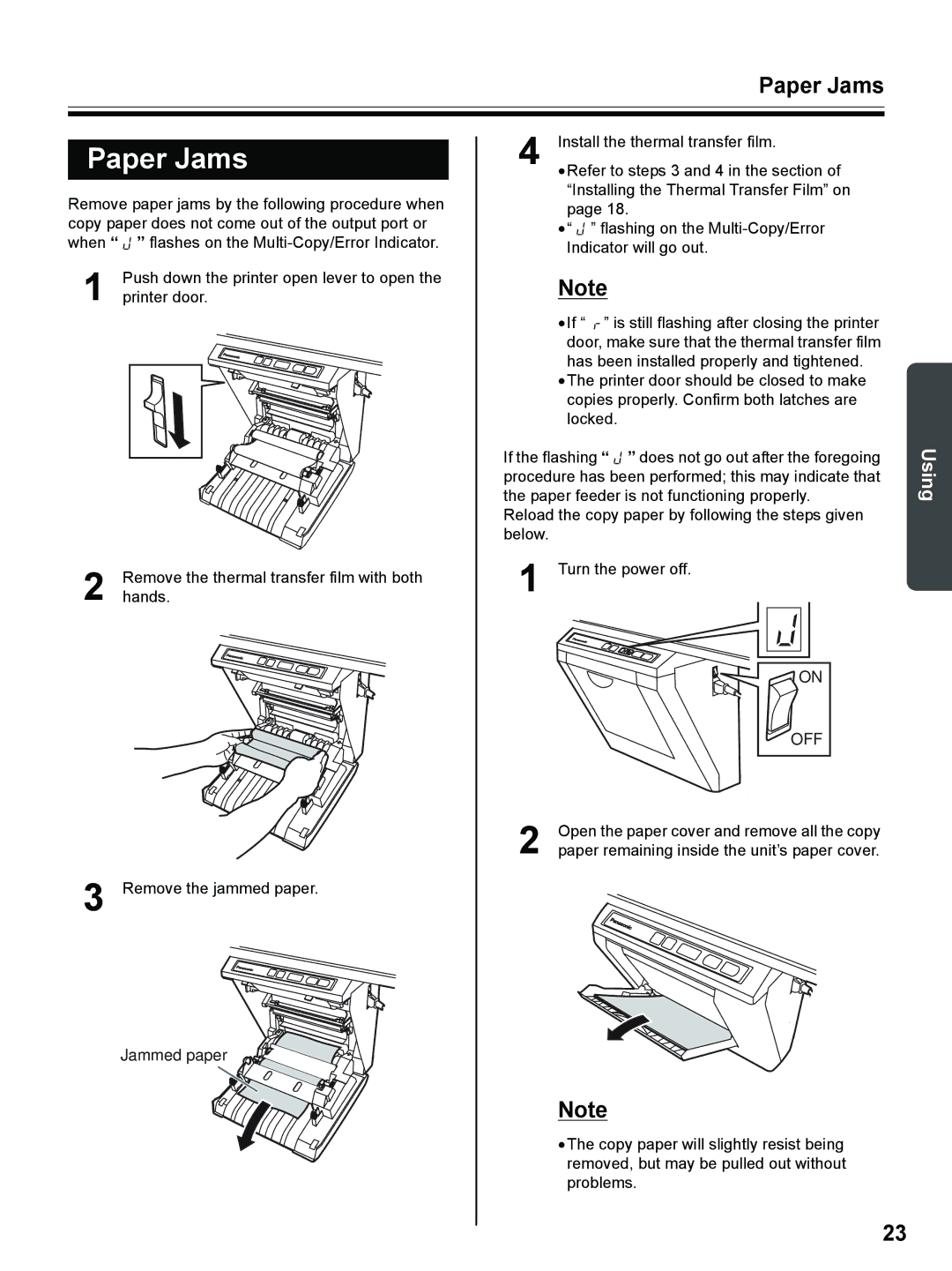 Panasonic UB-8325 operating instructions Paper Jams 