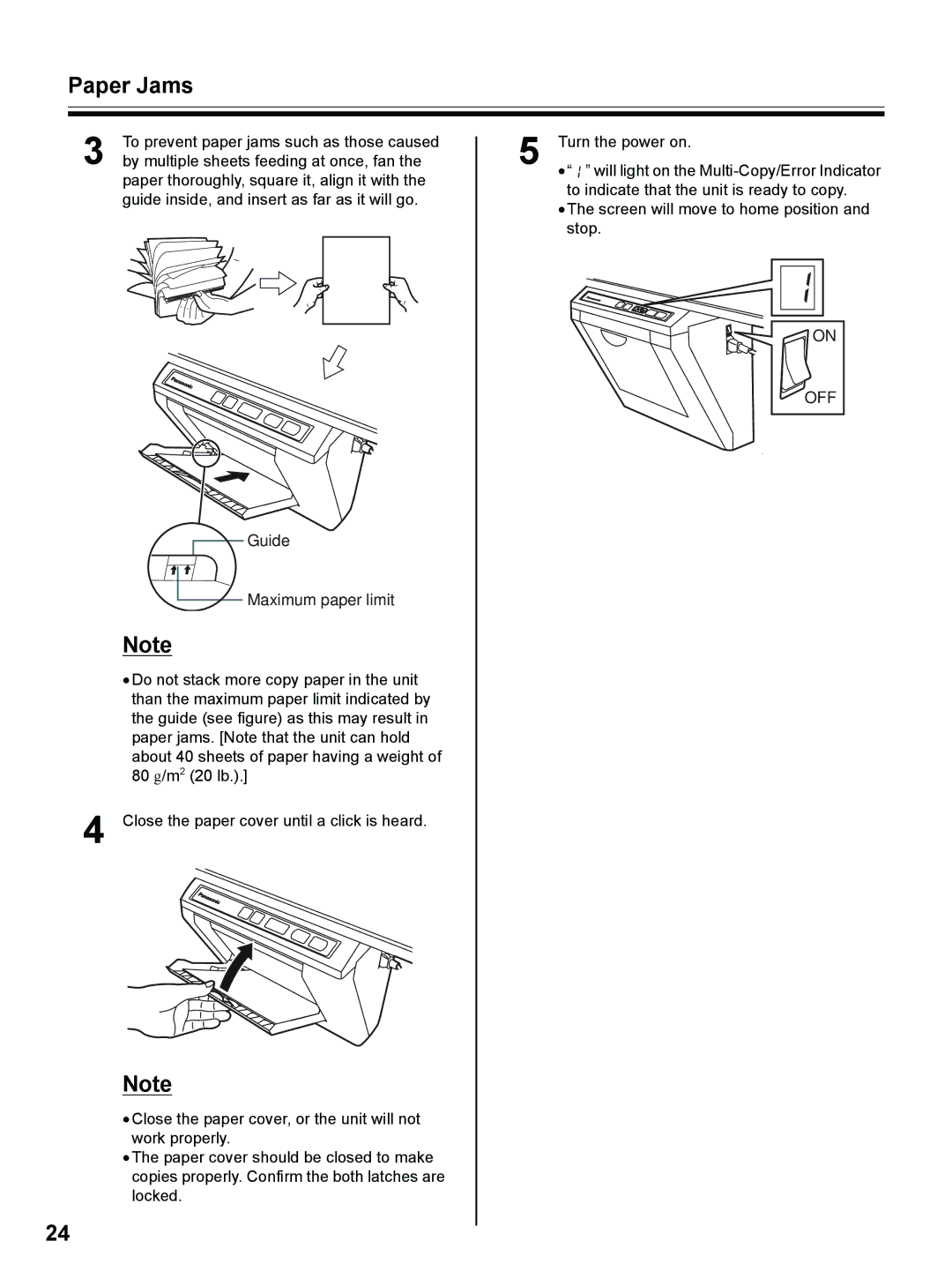 Panasonic UB-8325 operating instructions To prevent paper jams such as those caused 