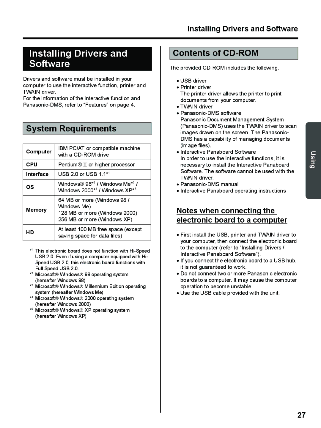 Panasonic UB-8325 operating instructions Installing Drivers and Software, System Requirements, Contents of CD-ROM 