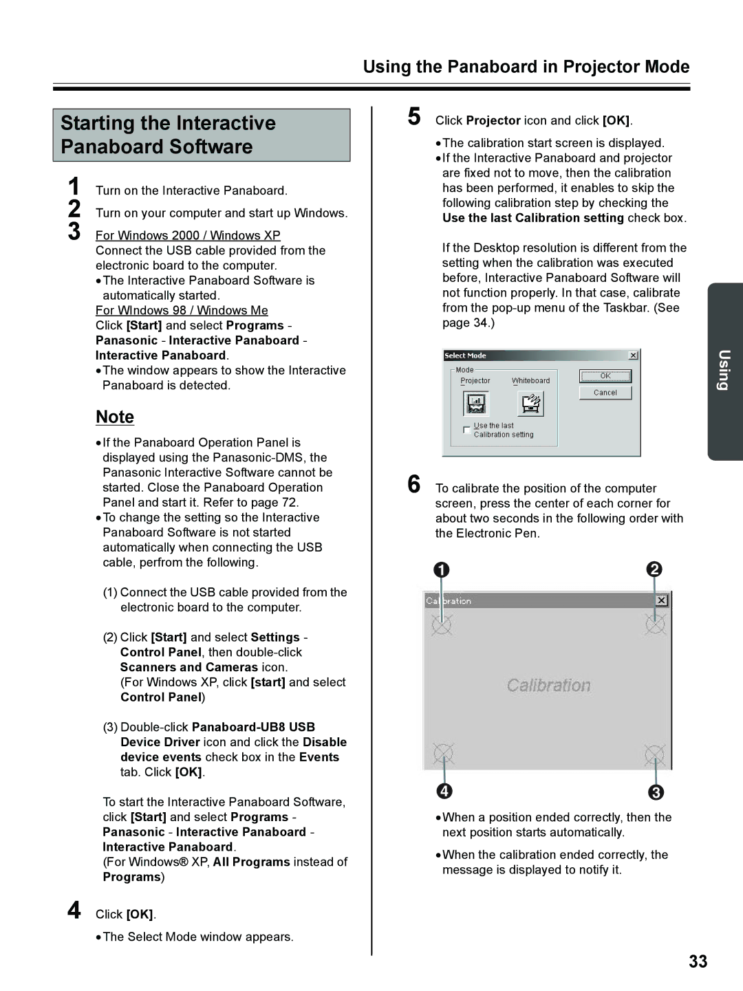 Panasonic UB-8325 operating instructions Starting the Interactive Panaboard Software, Panasonic Interactive Panaboard 