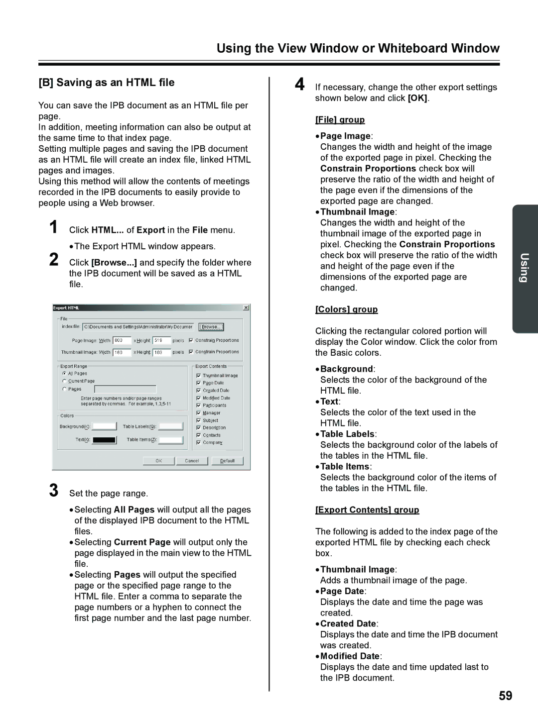 Panasonic UB-8325 operating instructions Saving as an Html file 