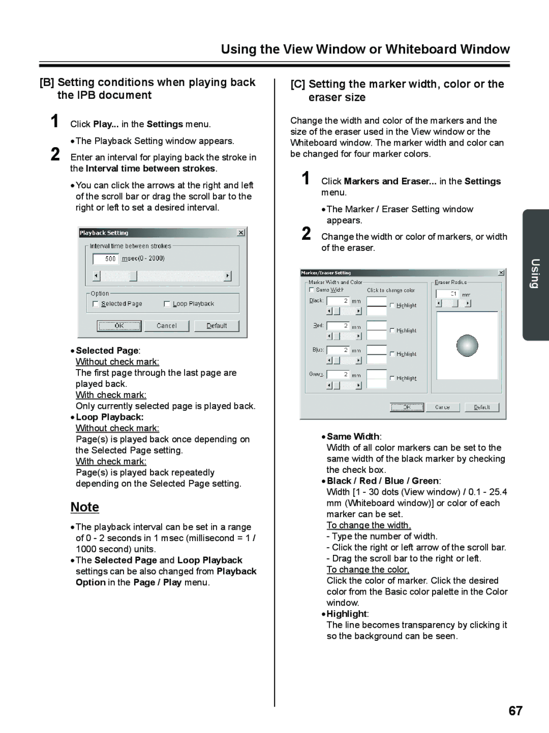 Panasonic UB-8325 Setting conditions when playing back the IPB document, Selected Page Without check mark 