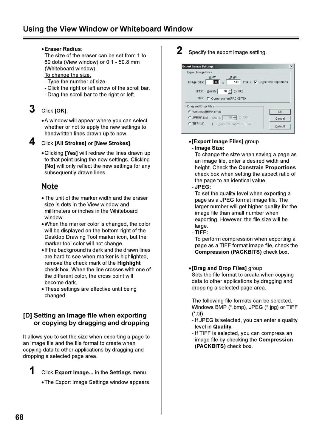 Panasonic UB-8325 operating instructions Click Export Image... in the Settings menu, Export Image Files group Image Size 