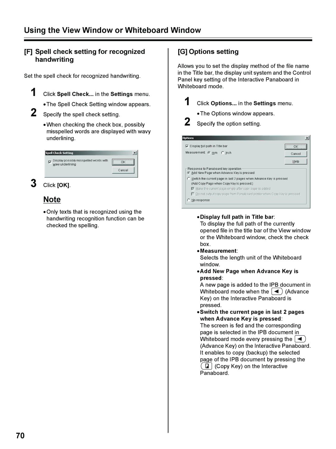 Panasonic UB-8325 operating instructions Spell check setting for recognized handwriting, Options setting 