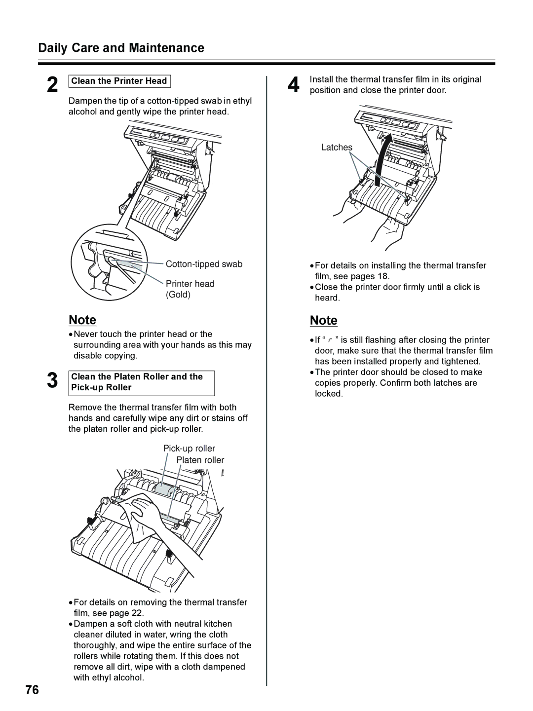 Panasonic UB-8325 operating instructions Clean the Printer Head, Pick-up Roller 