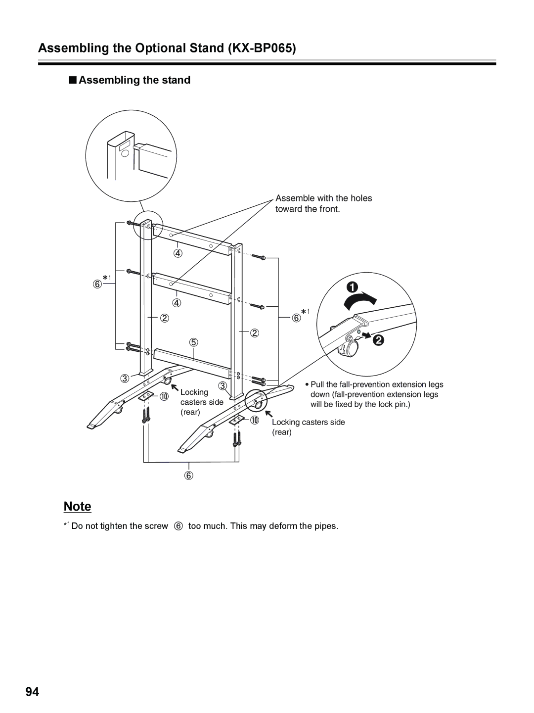 Panasonic UB-8325 operating instructions Assembling the Optional Stand KX-BP065, Assembling the stand 