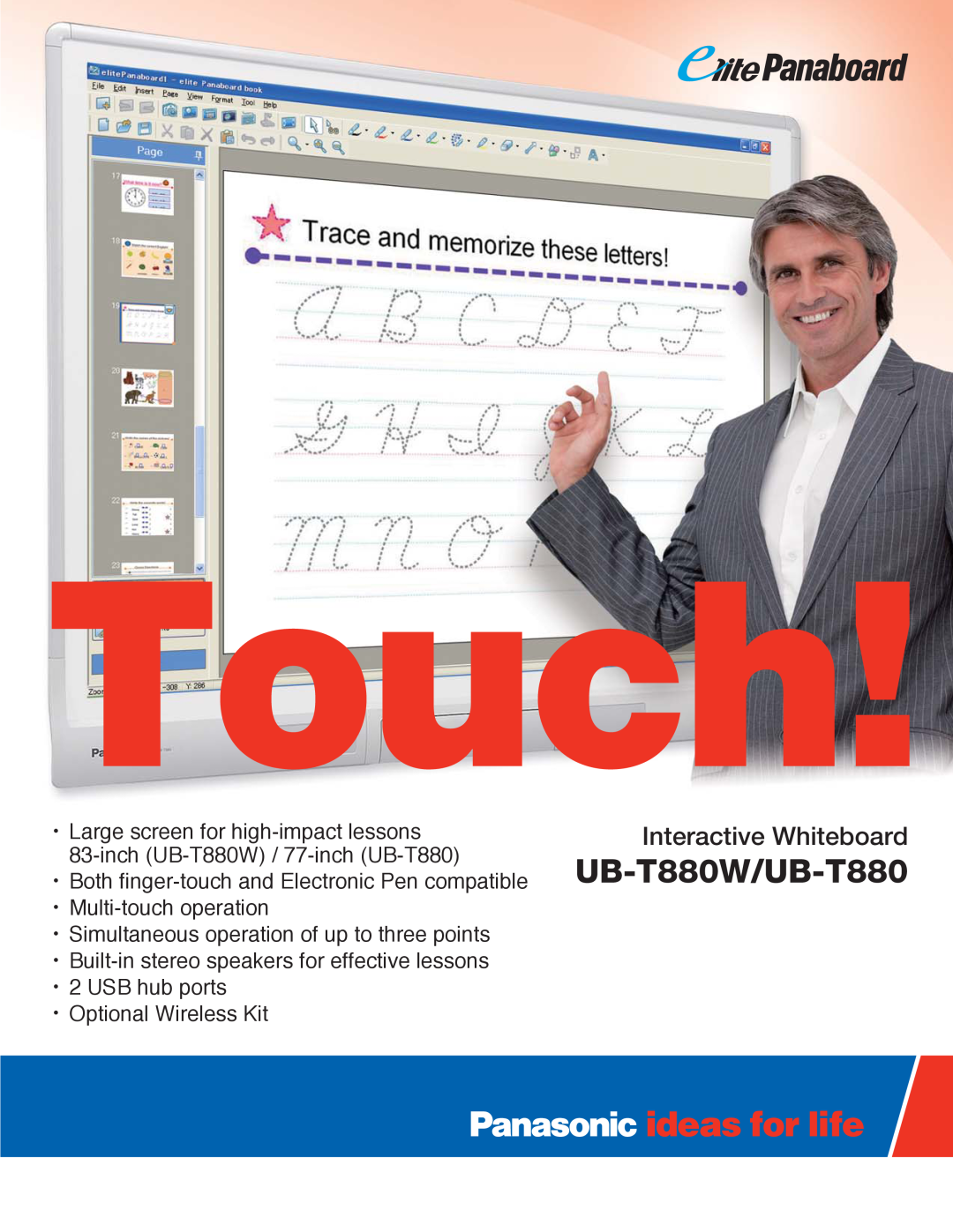 Panasonic manual Touch, UB-T880W/UB-T880, Interactive Whiteboard, ・ Large screen for high-impact lessons 