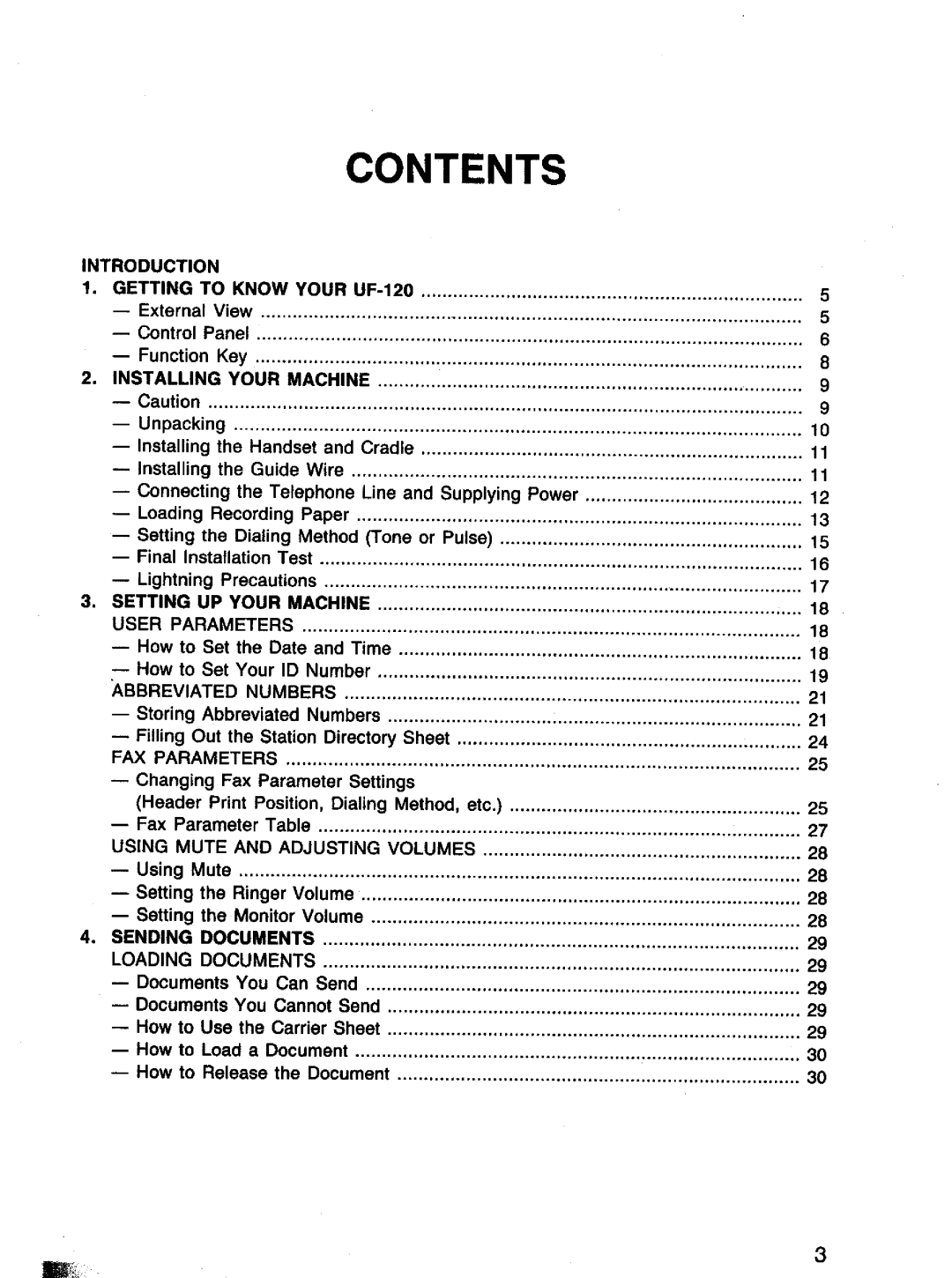 Panasonic UF-120 manual 