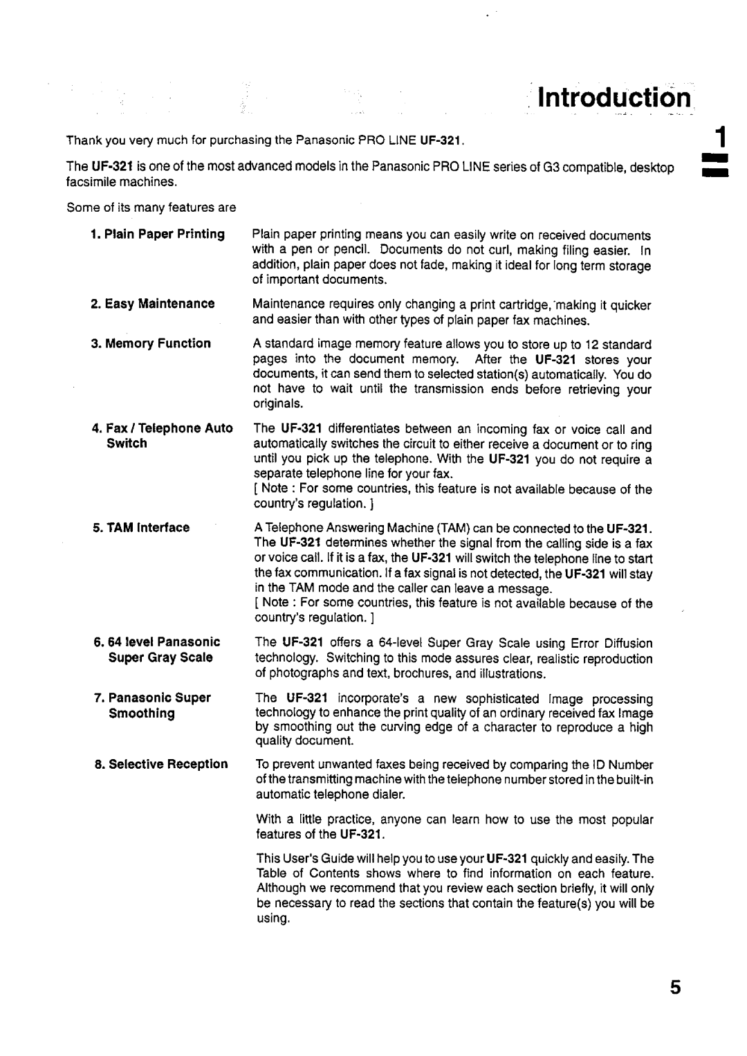 Panasonic UF-321 manual 