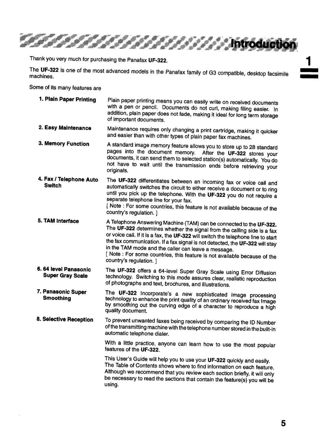 Panasonic UF-322 manual 