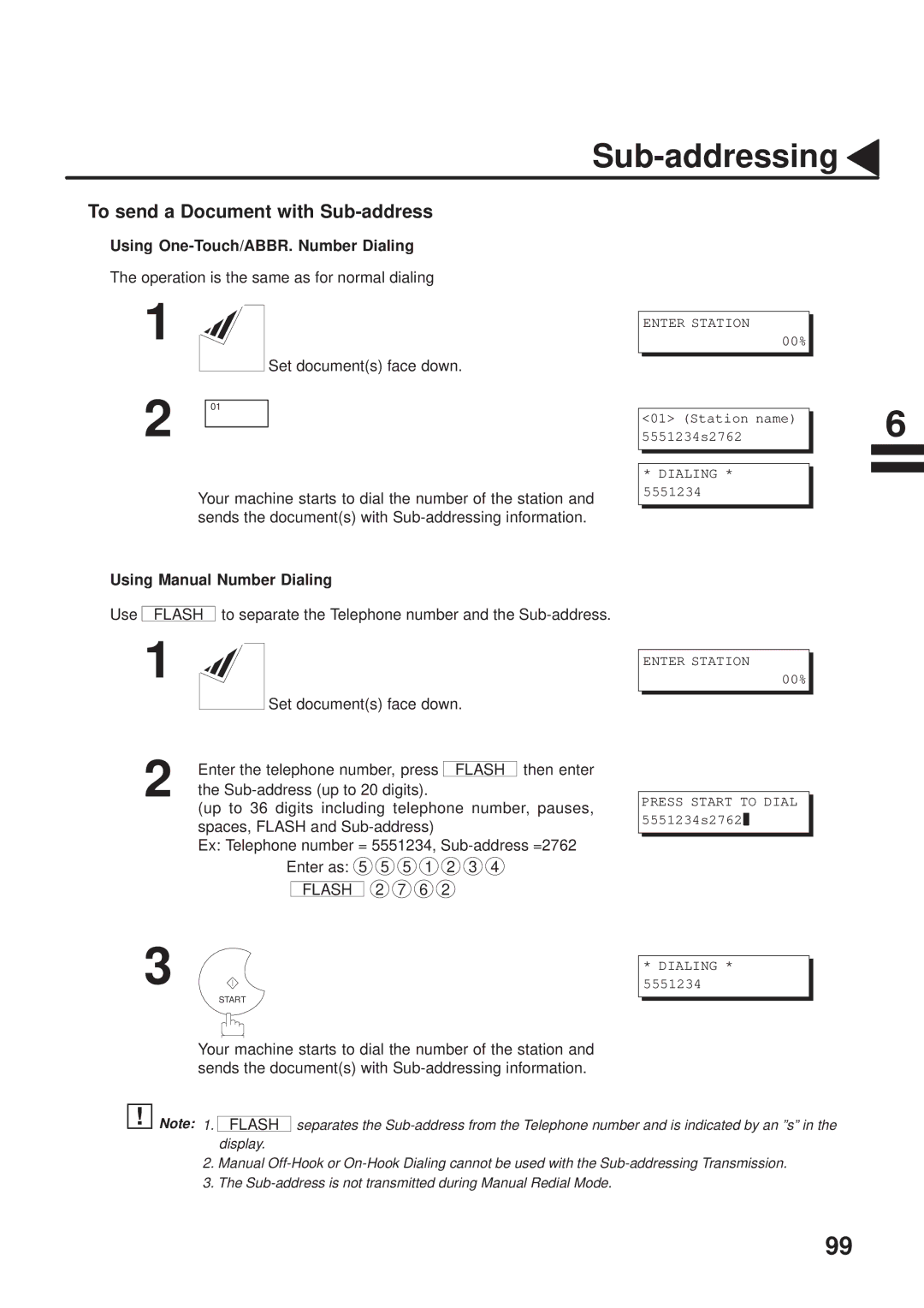 Panasonic UF-333 To send a Document with Sub-address, Using One-Touch/ABBR. Number Dialing, Using Manual Number Dialing 