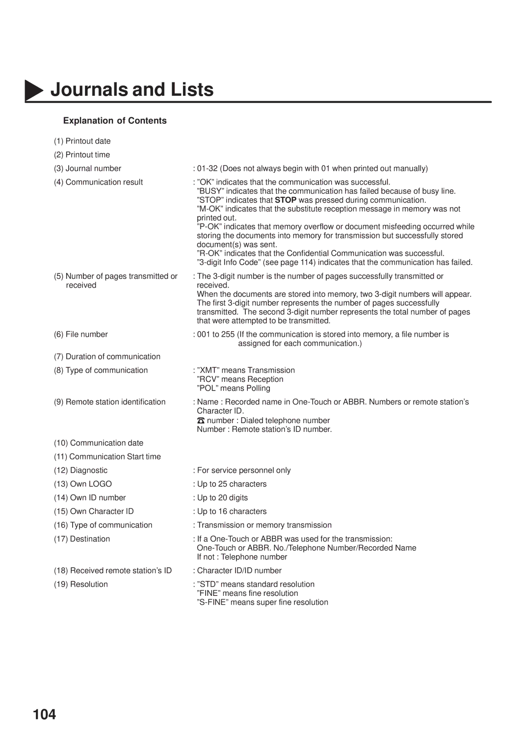 Panasonic UF-333 manual 104 