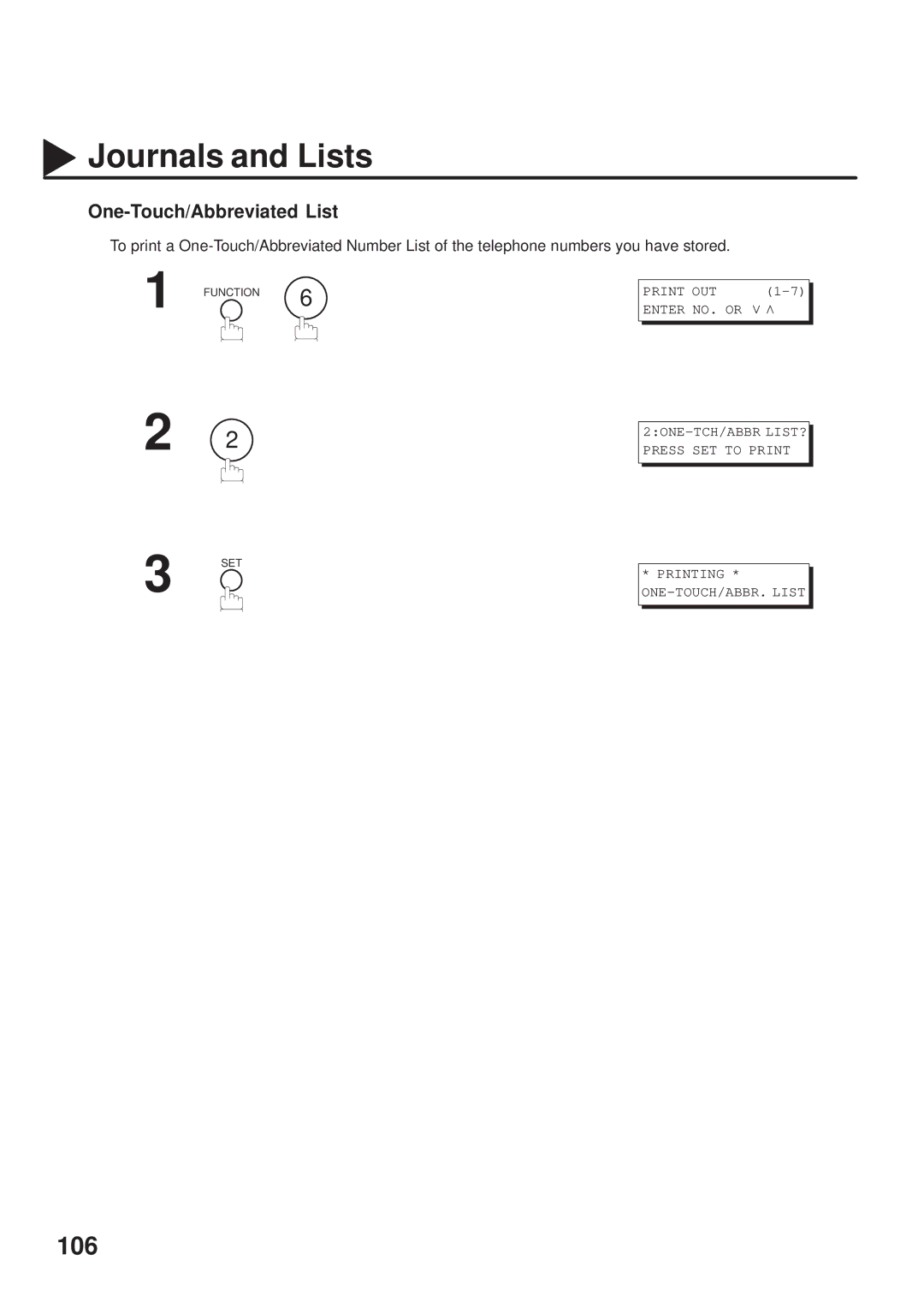 Panasonic UF-333 manual One-Touch/Abbreviated List 