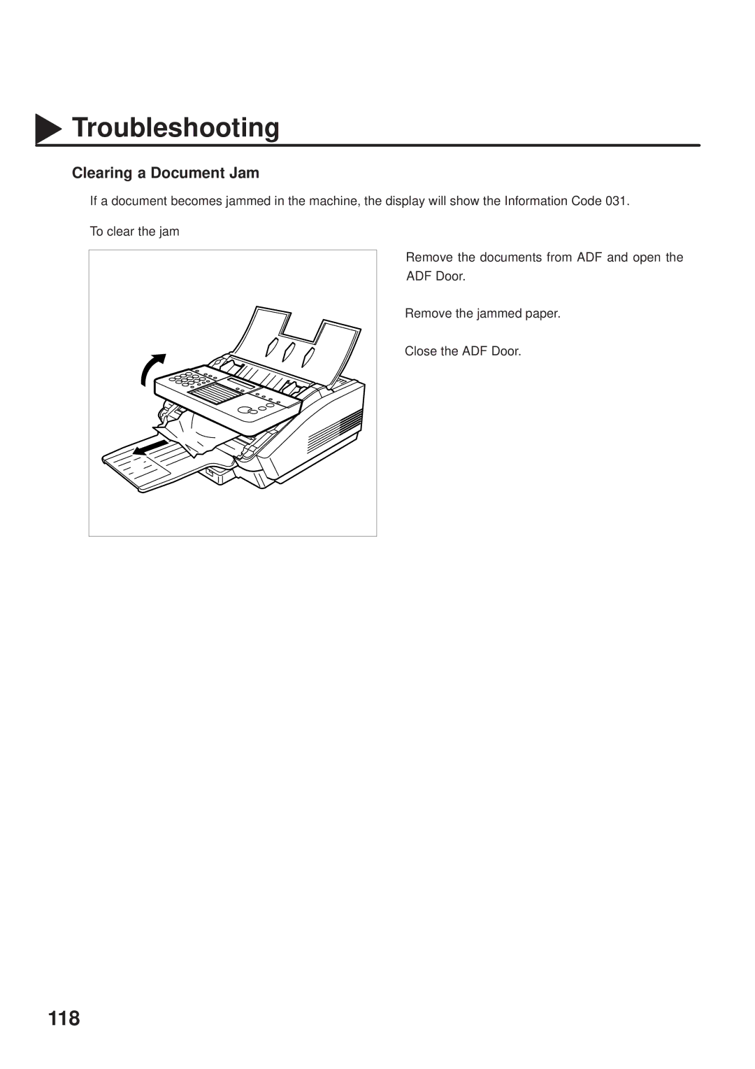 Panasonic UF-333 manual Clearing a Document Jam 