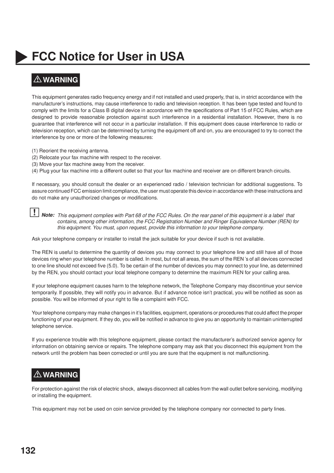 Panasonic UF-333 manual FCC Notice for User in USA 