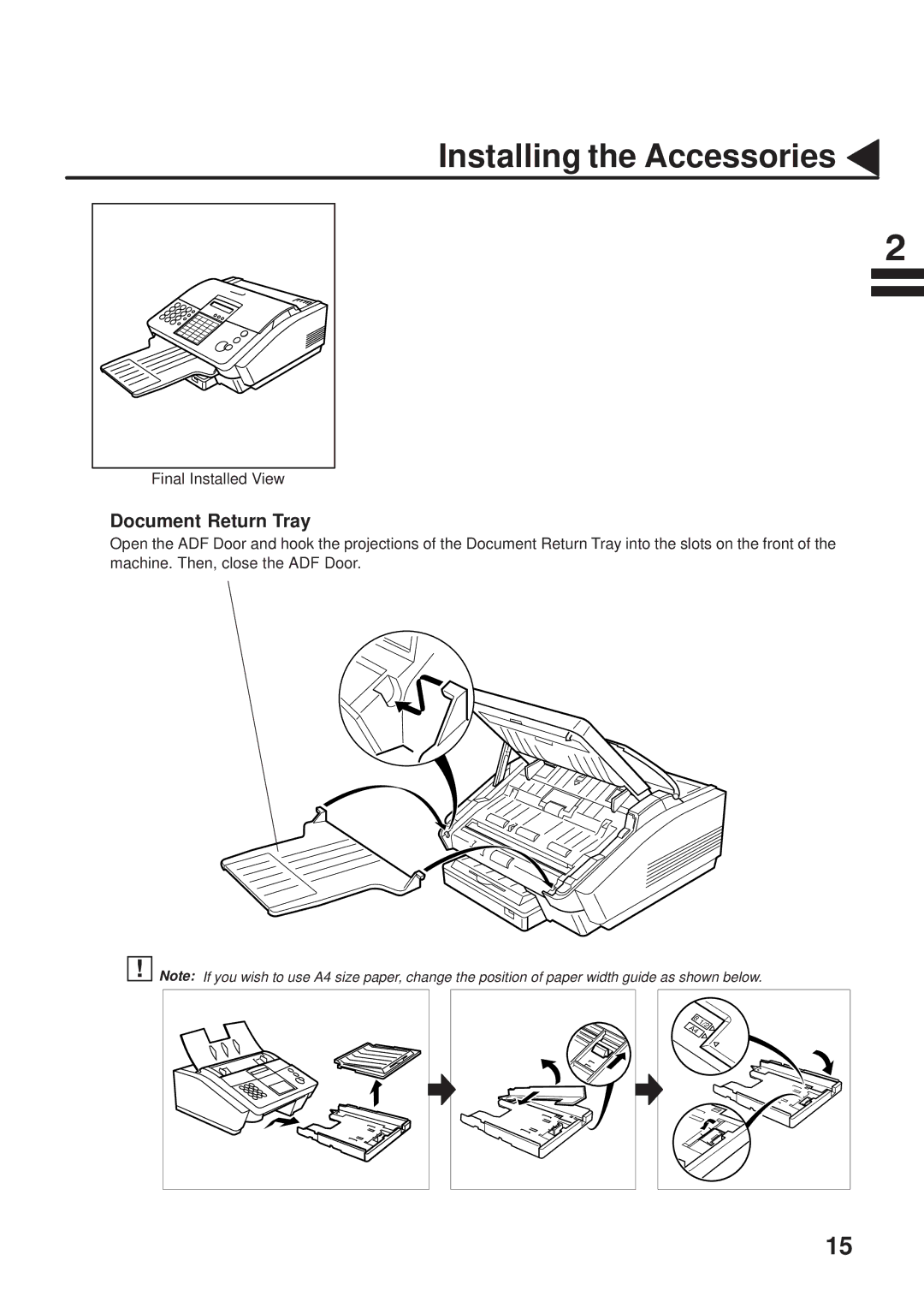 Panasonic UF-333 manual Installing the Accessories, Document Return Tray, Final Installed View 