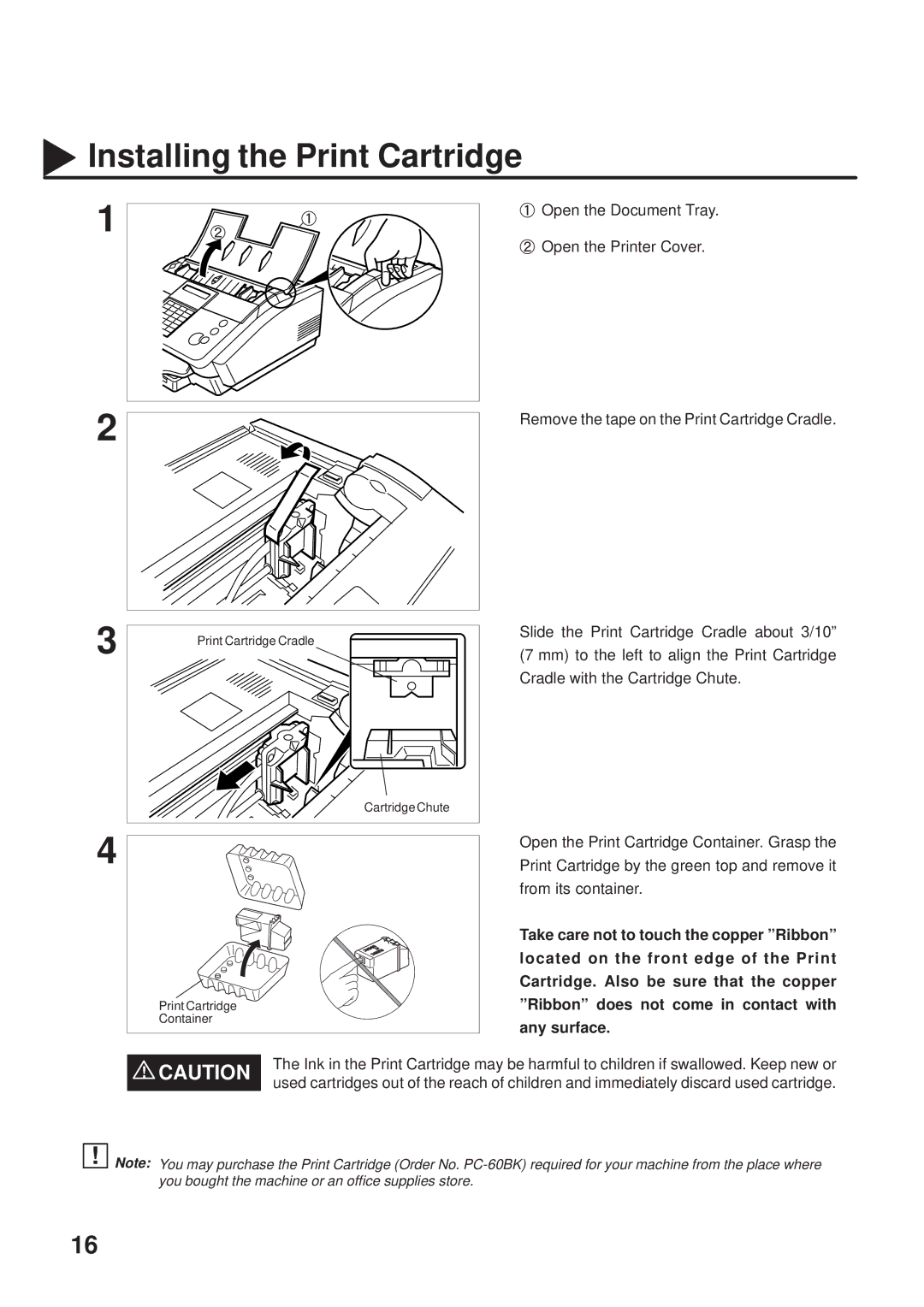 Panasonic UF-333 manual Installing the Print Cartridge 