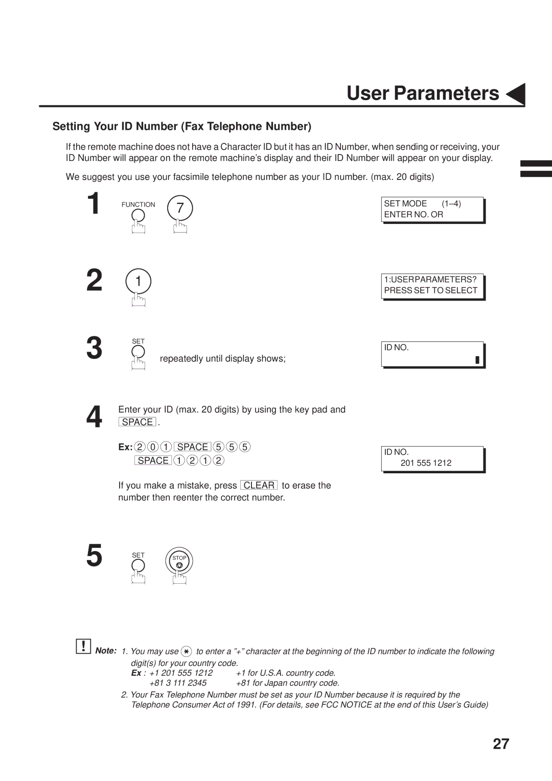 Panasonic UF-333 manual Setting Your ID Number Fax Telephone Number, Ex 2 0 