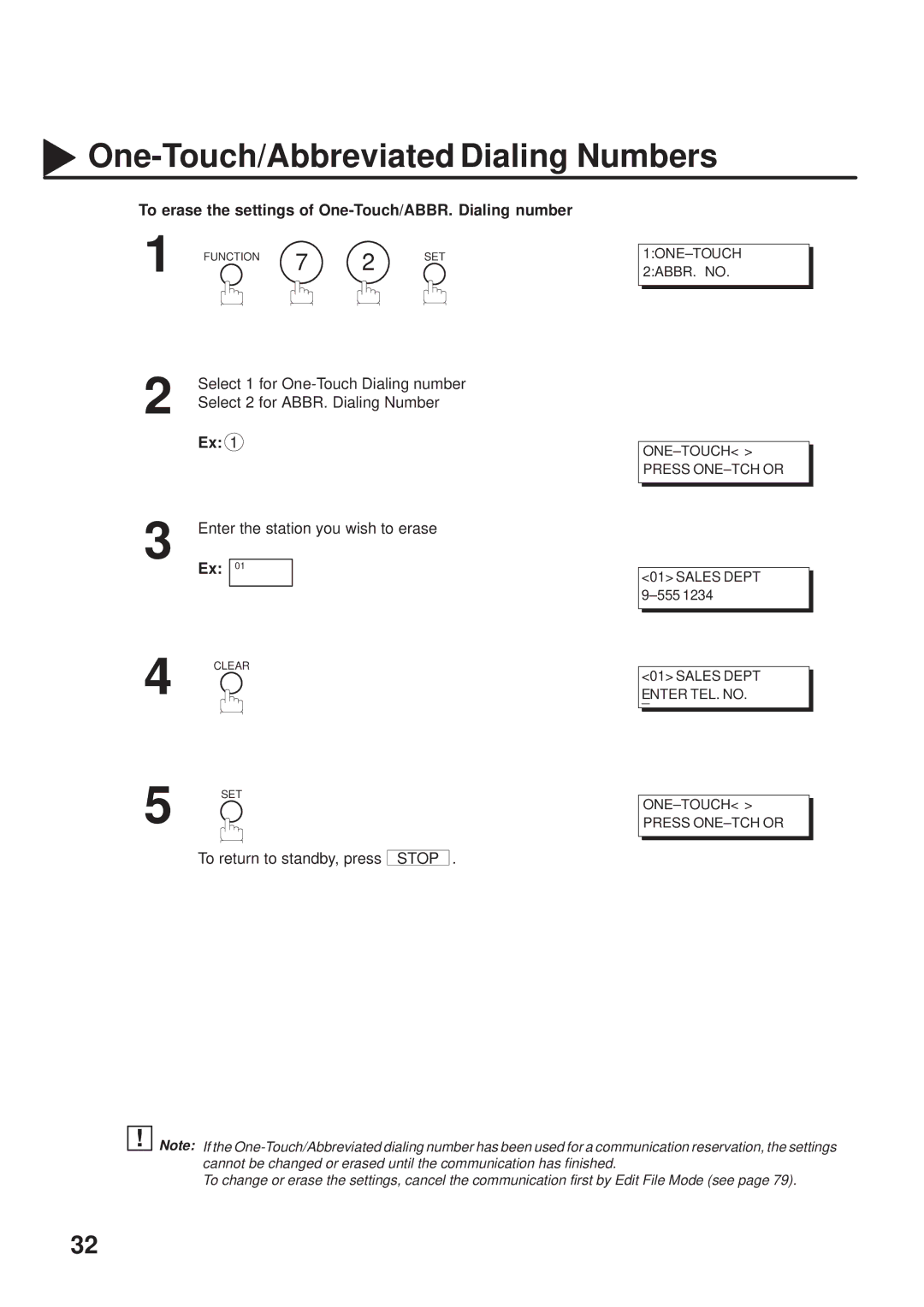 Panasonic UF-333 manual To erase the settings of One-Touch/ABBR. Dialing number, Enter the station you wish to erase 