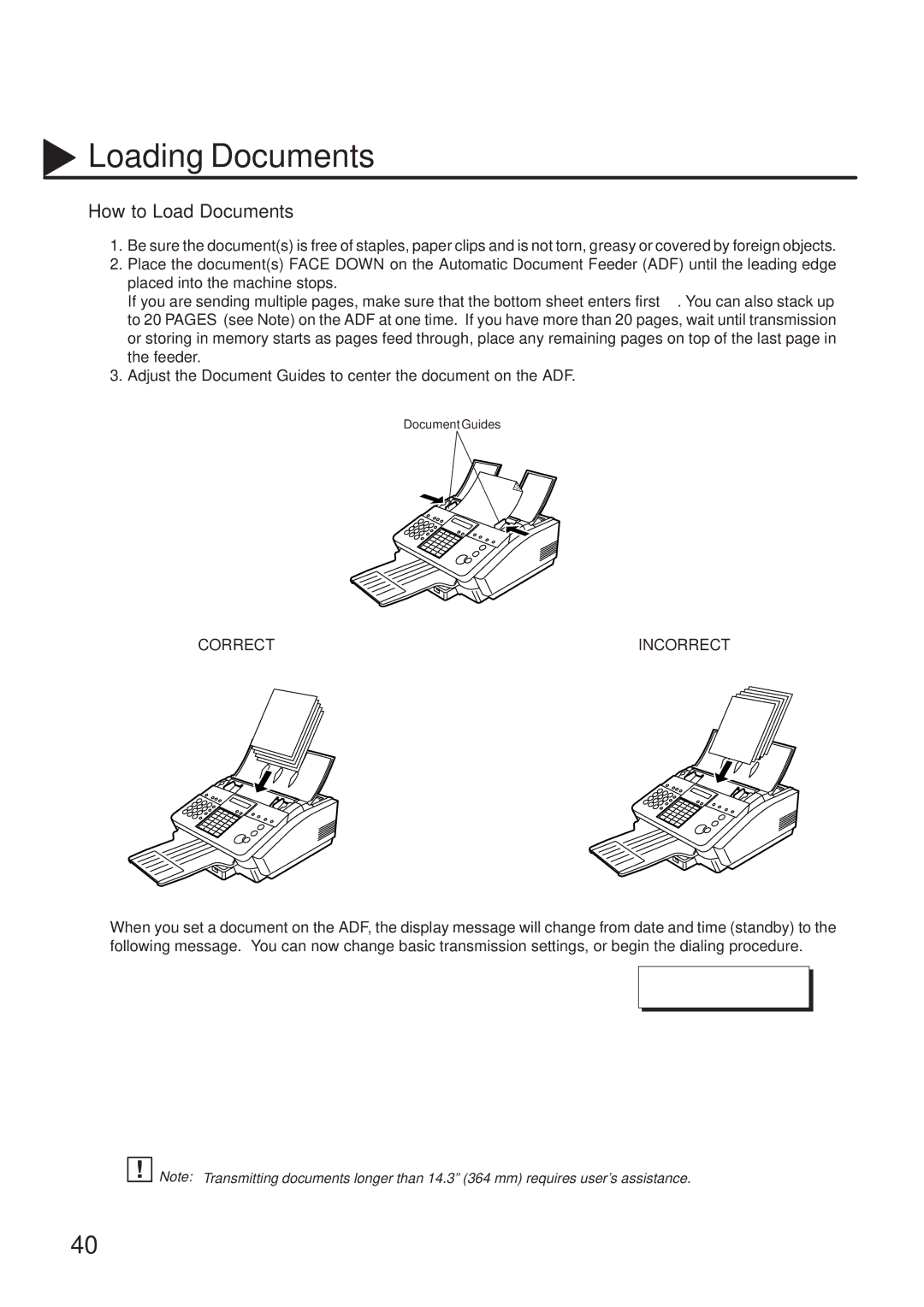 Panasonic UF-333 manual How to Load Documents, Correct Incorrect 