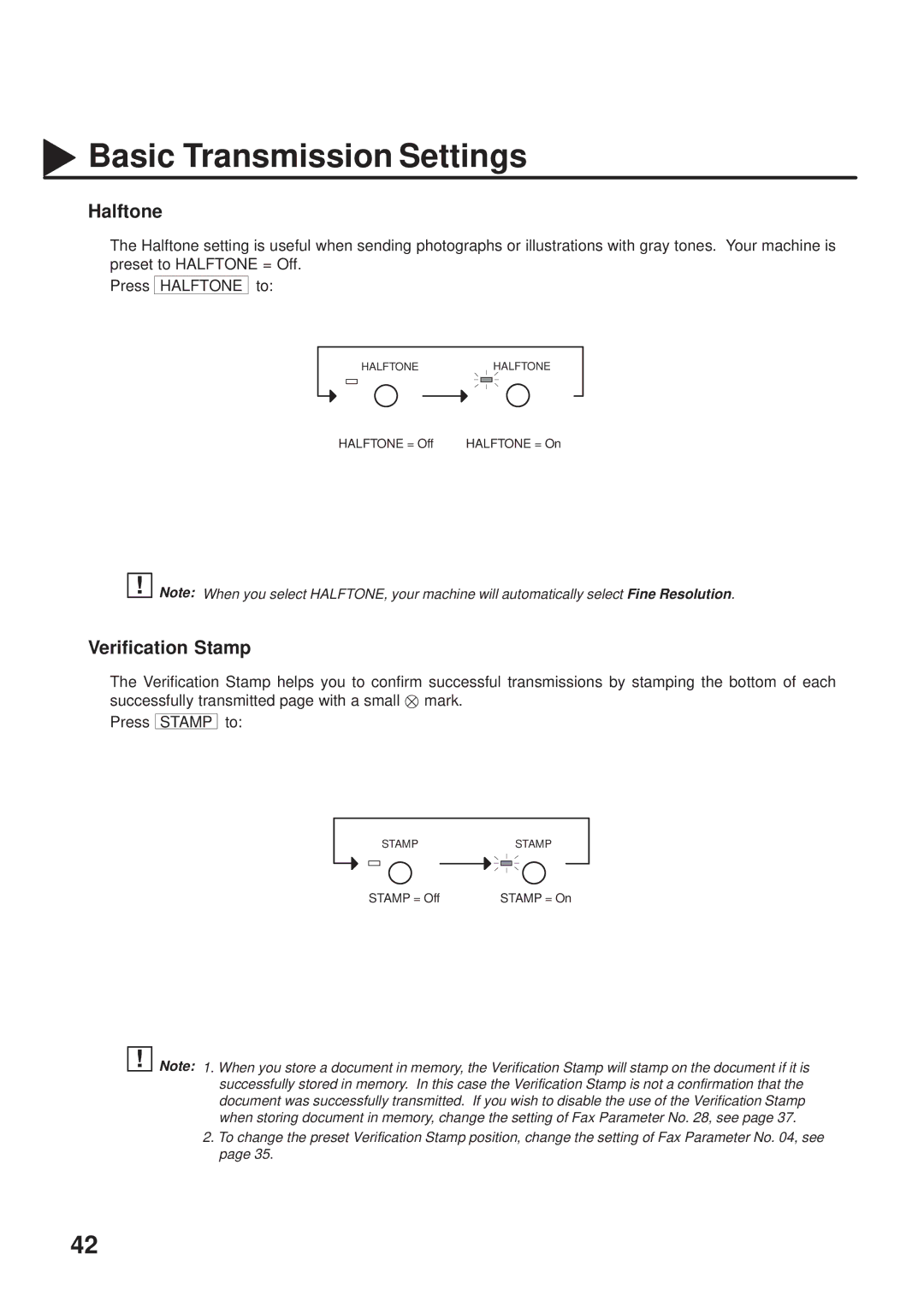 Panasonic UF-333 manual Halftone, Verification Stamp 