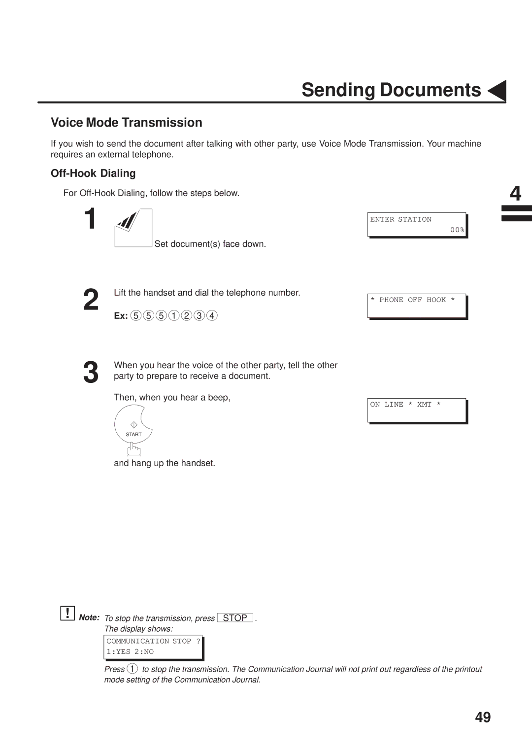 Panasonic UF-333 manual Voice Mode Transmission, Off-Hook Dialing, Hang up the handset 