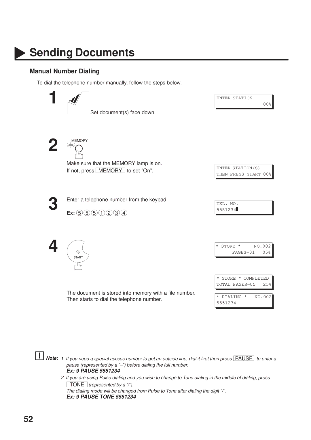 Panasonic UF-333 manual Manual Number Dialing 