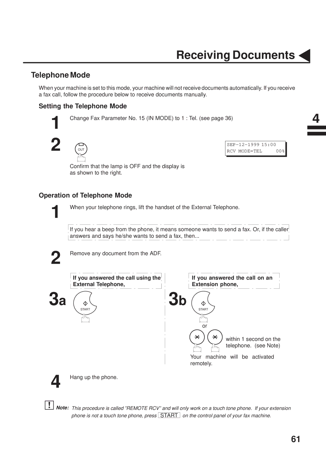 Panasonic UF-333 manual Setting the Telephone Mode, Operation of Telephone Mode 