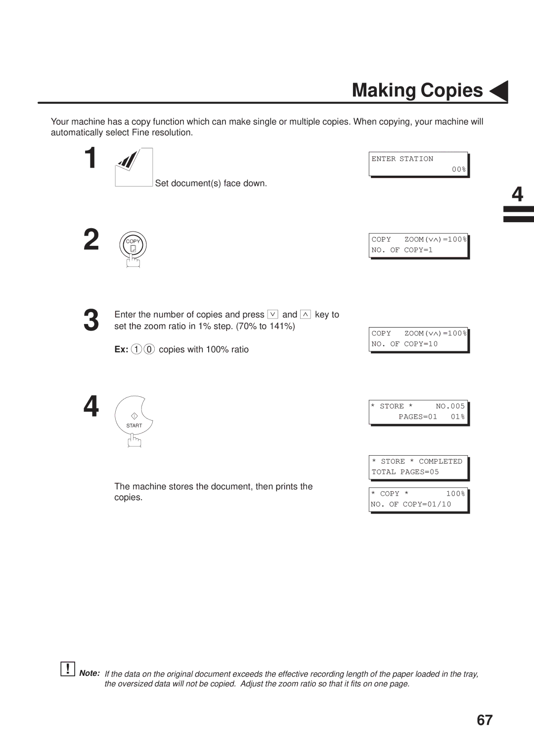 Panasonic UF-333 manual Making Copies, Machine stores the document, then prints the copies 