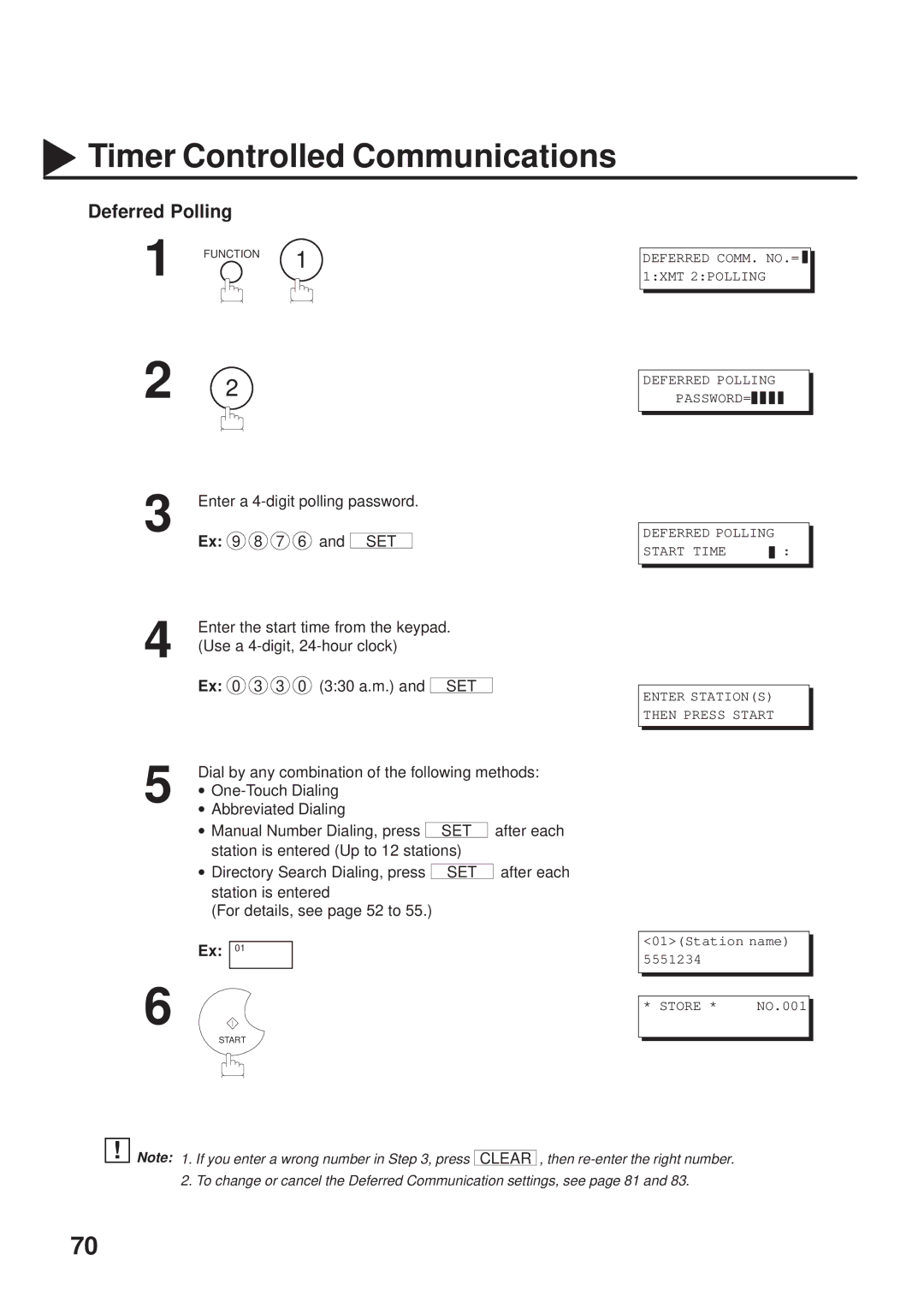 Panasonic UF-333 Deferred Polling, Enter a 4-digit polling password, Station is entered For details, see page 52 to 55. Ex 