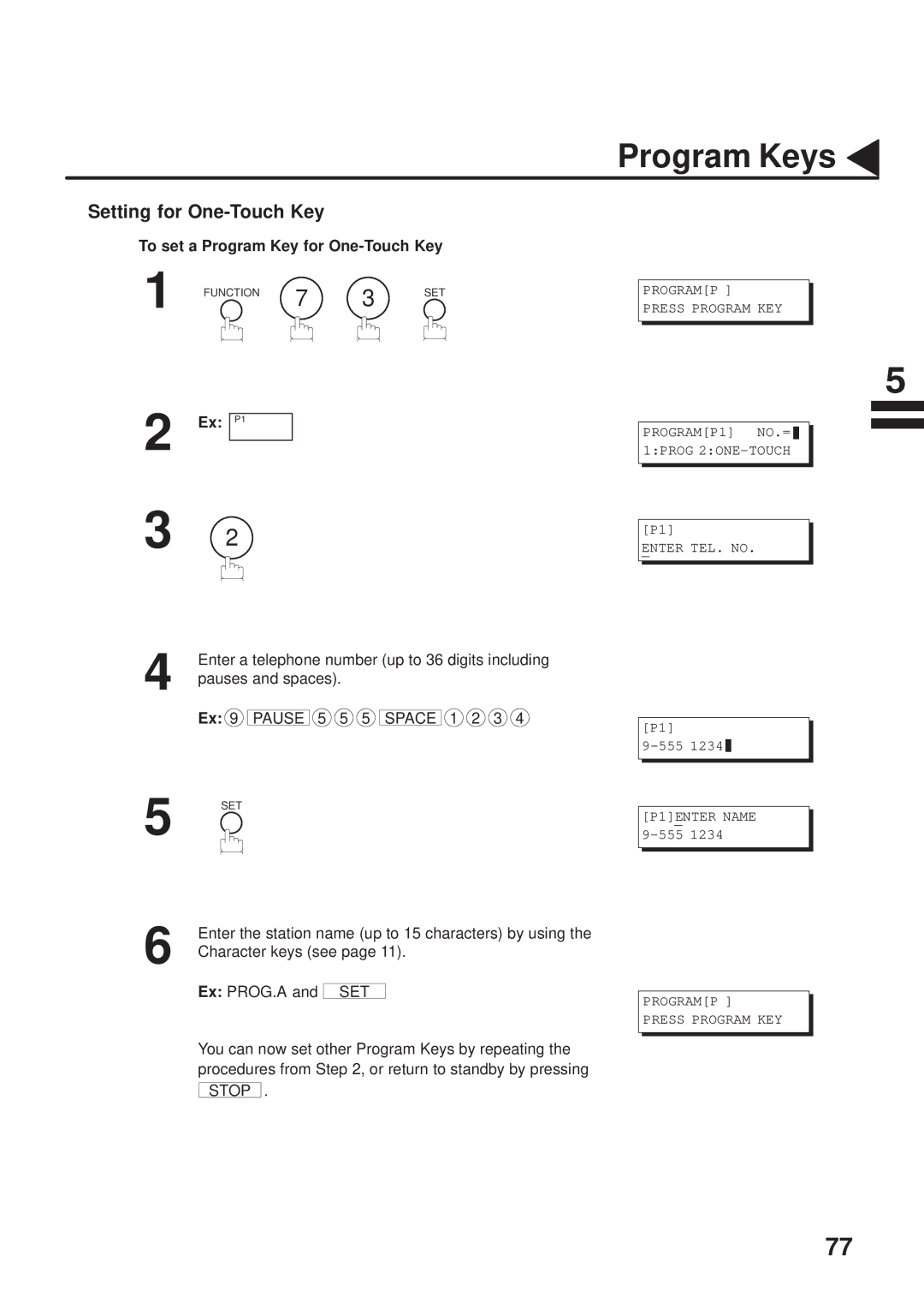 Panasonic UF-333 manual Setting for One-Touch Key, To set a Program Key for One-Touch Key 