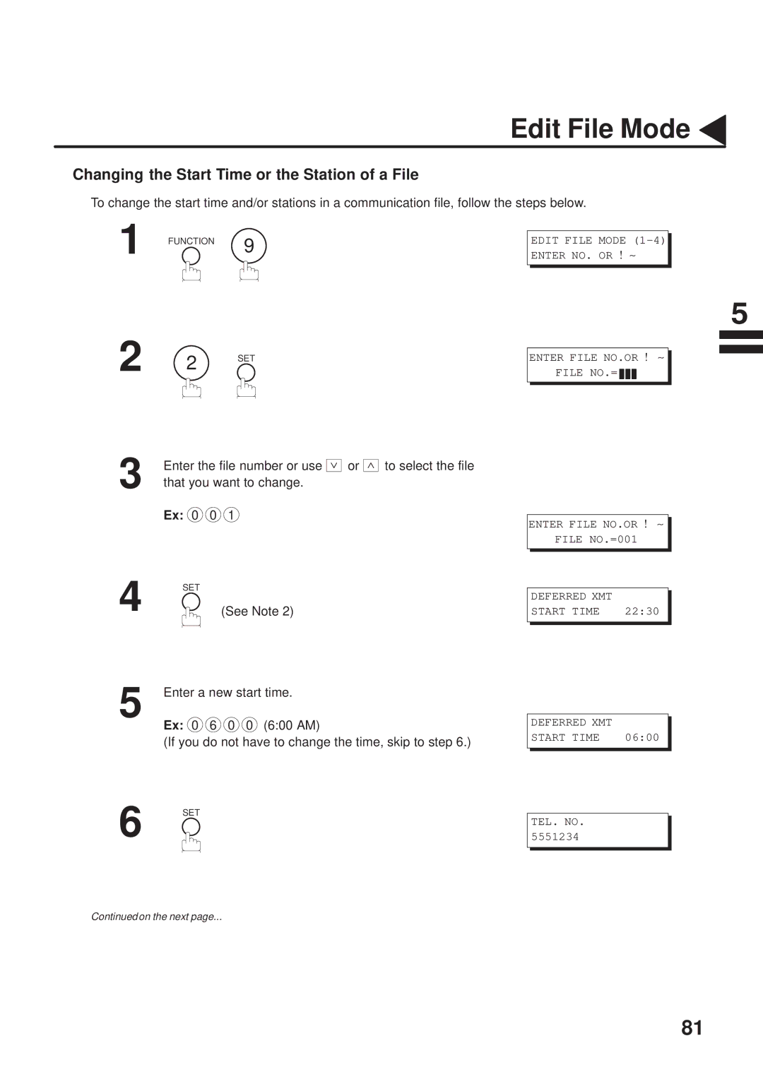 Panasonic UF-333 manual Changing the Start Time or the Station of a File 