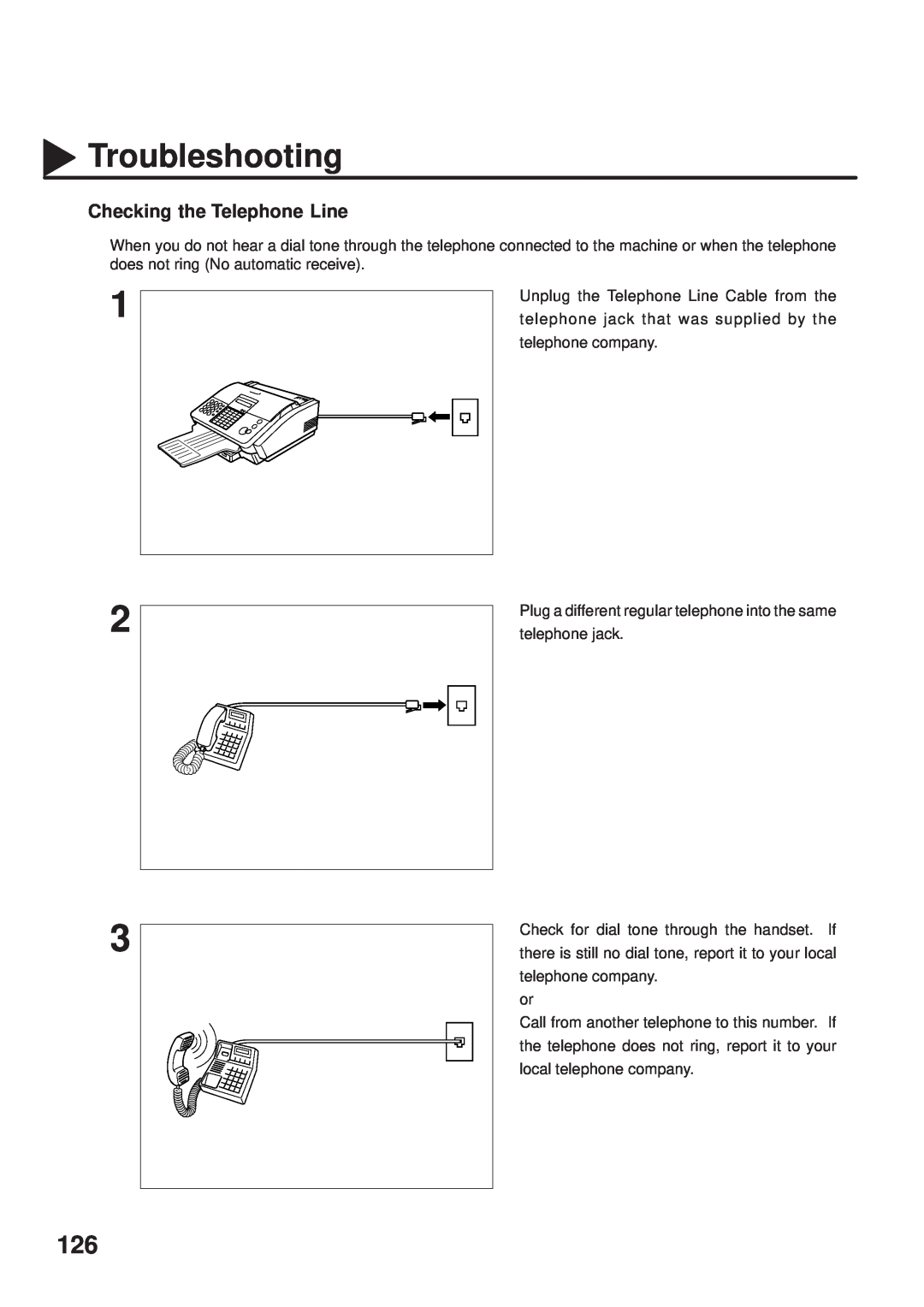 Panasonic UF-333 manual Checking the Telephone Line, Troubleshooting 